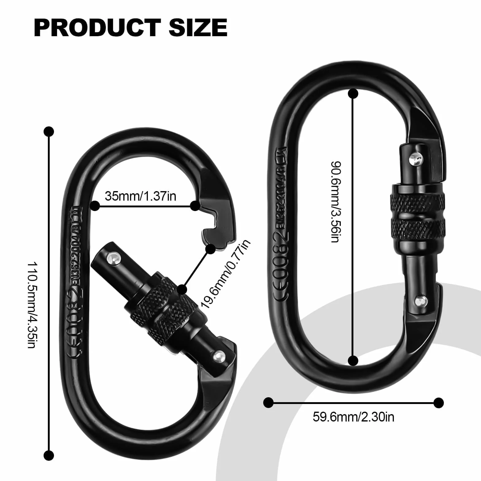 Moschettoni da Arrampicata 25 kN Acciaio Legato Chiusura a Vite TIANLIN 2 Pezzi Nero