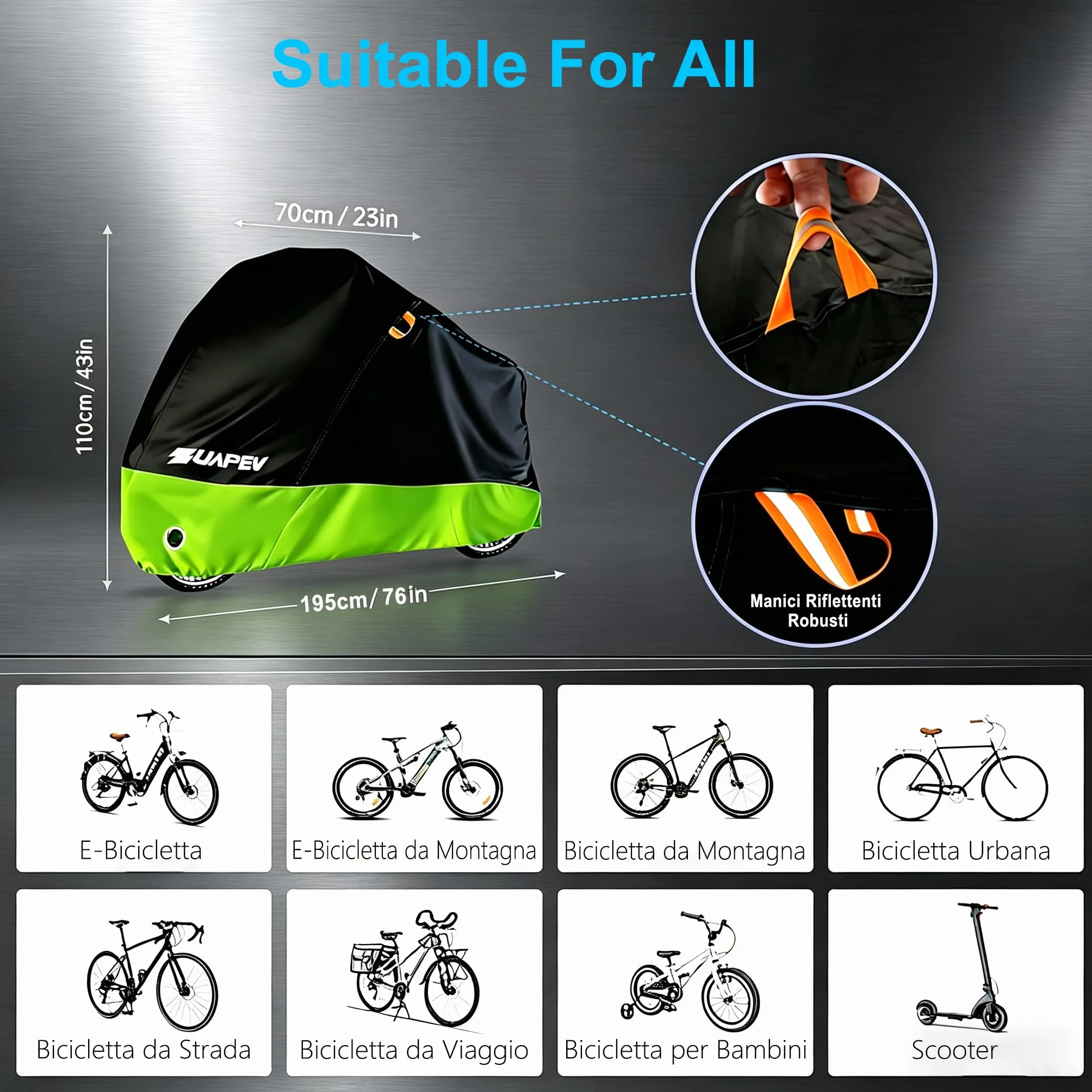 ZUAPEV® Telo Copri Bicicletta Impermeabile 210D Copertura Biciclette Pioggia Custodia Bici Corsa MTB Elettrica Pieghevole Bambino