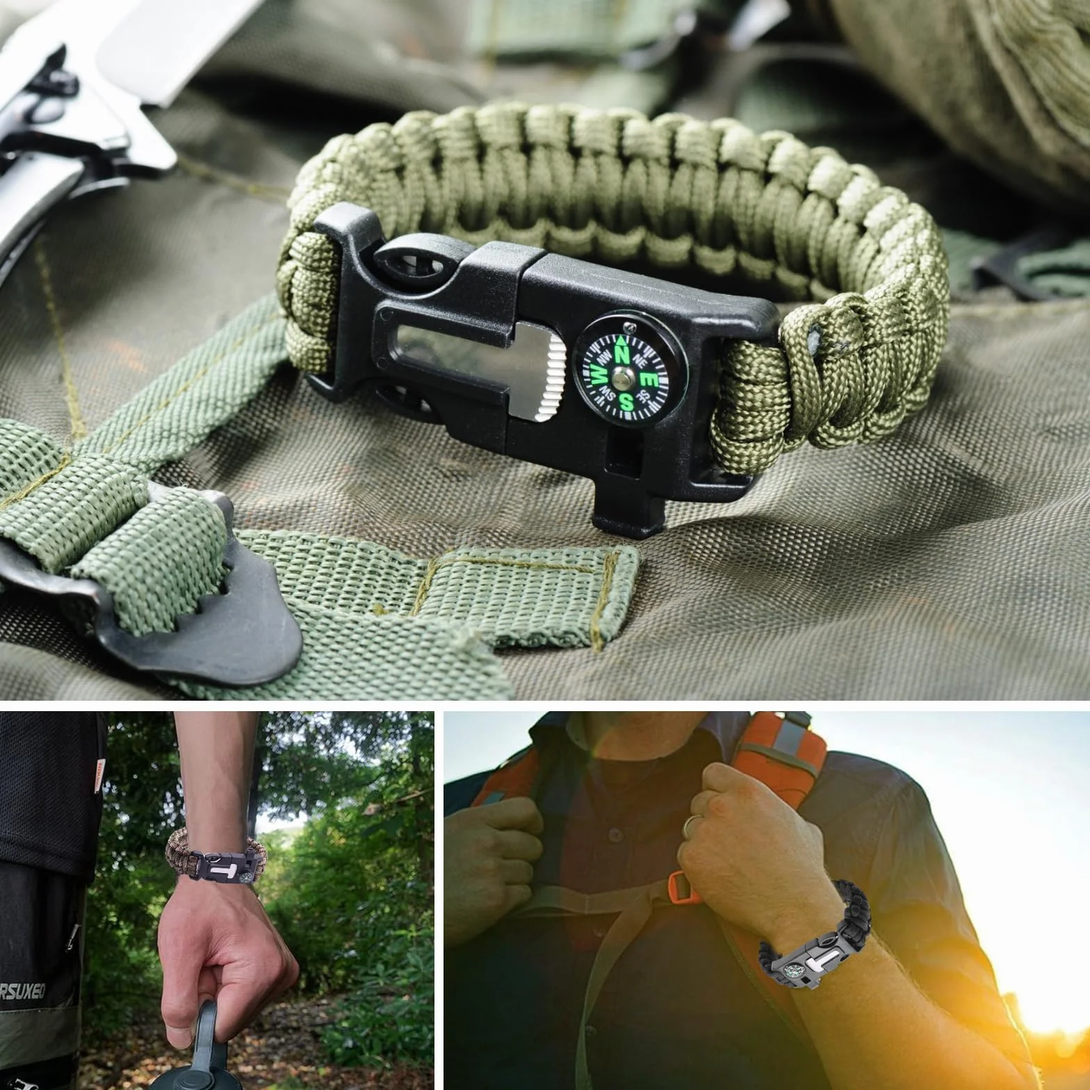 Braccialetto Paracord Sopravvivenza 6 Pezzi per Escursionismo Campeggio Emergenza Caccia Pesca