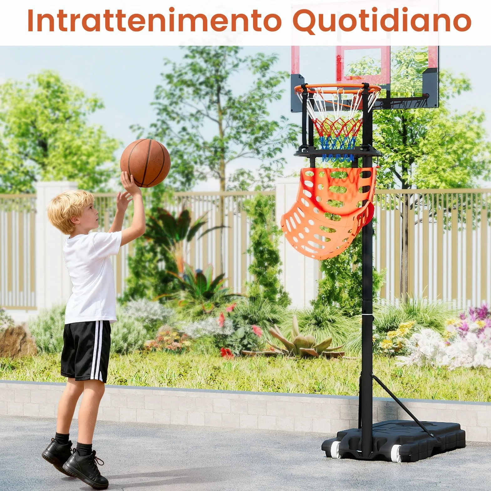 COSTWAY Sistema di Ritorno Palla Basket Rotante a 360° con 4 Ganci Smontabili, Sistema di Ritorno Pallacanestro con Struttura Robusta, Allenamento Tiro Basket per Adulti, Giovani e Bambini