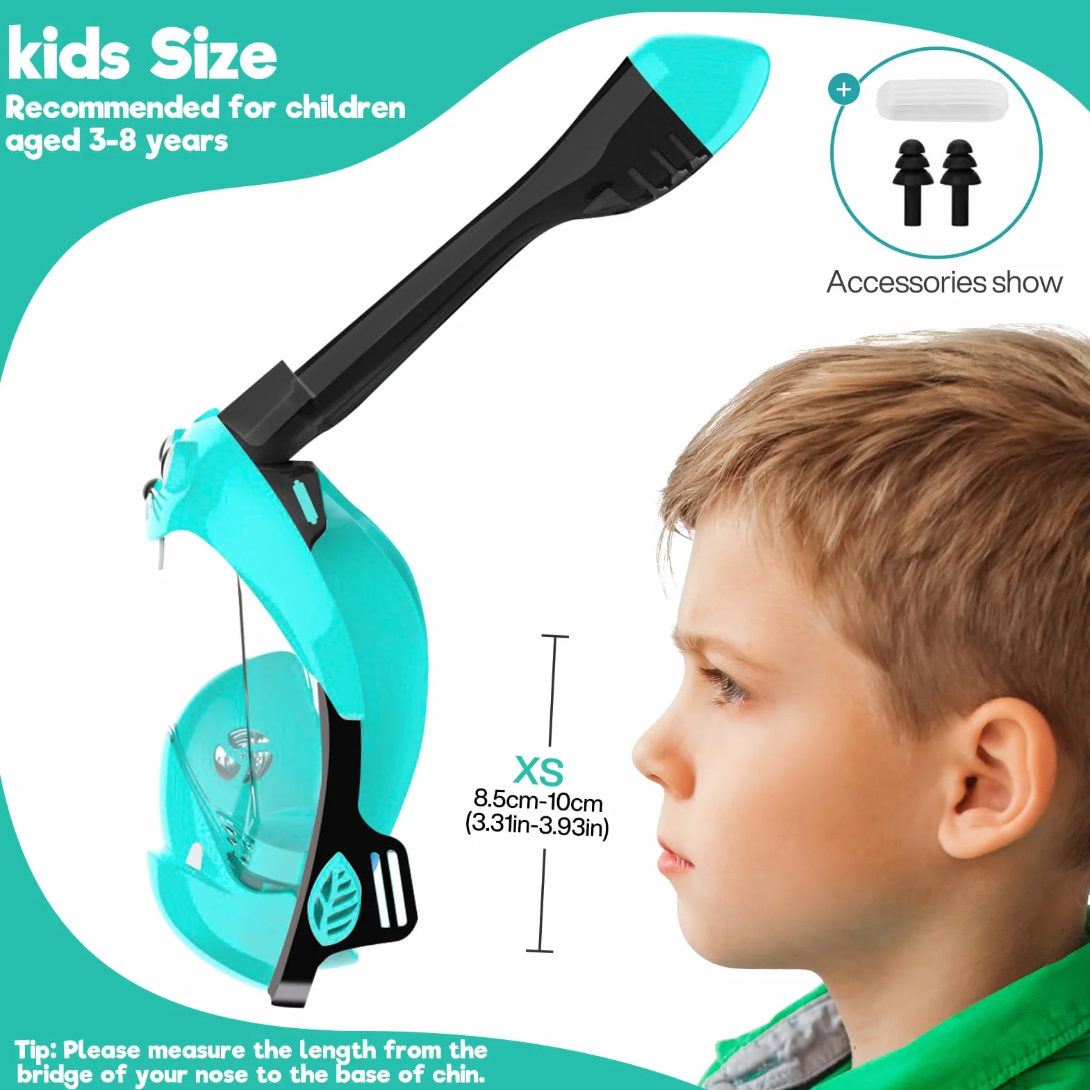 Maschera Subacquea Bambini 180° Snorkeling Pieno Facciale Anti Appannamento