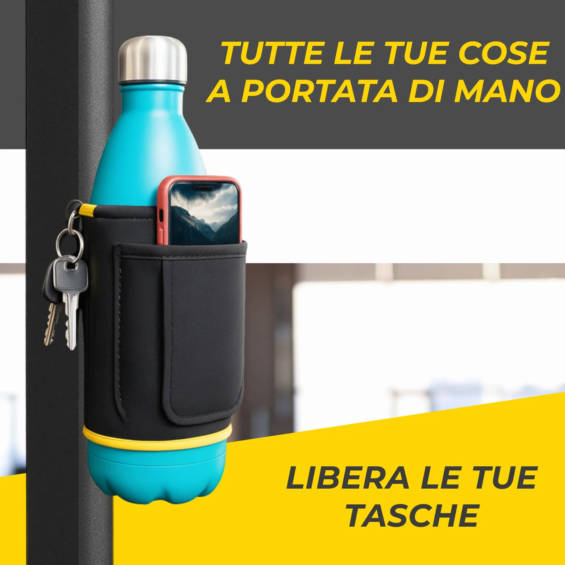 Borsa Magnetica Palestra Snapfit Magnetic Bag Custodia Termica Neoprene per Bottiglia d'Acqua con Tracolla e Porta Cellulare