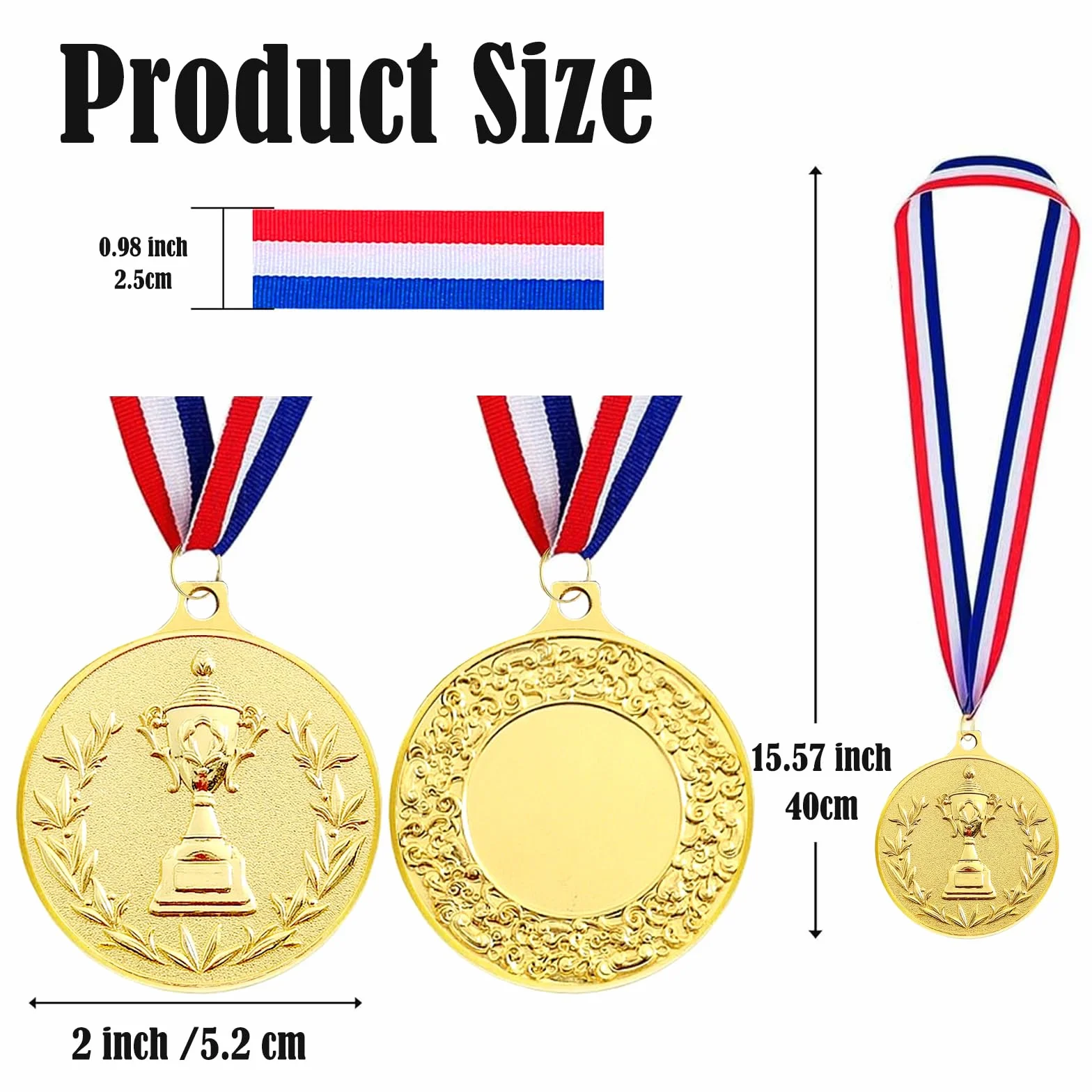 Medaglie Premiazioni Metallo Oro Argento Bronzo con Nastro Collo 5.0cm per Bambini Giochi Sport