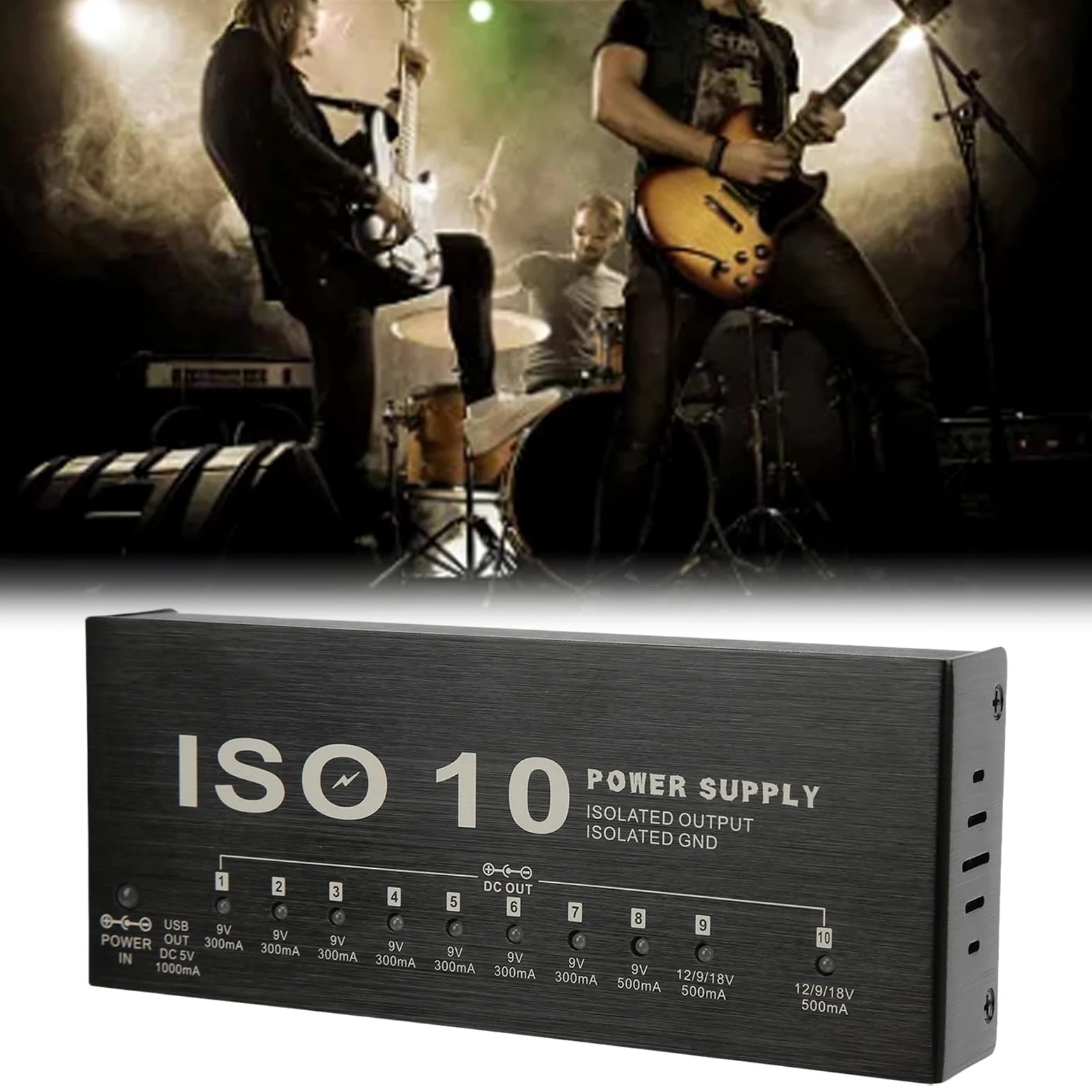 Alimentatore per pedale di chitarra, 10 uscite isolate, alimentatore per pedaliera d'effetto piccolo con 2 tensioni regolabili per pedali d'effetto da 9V 12V 18V (Spina europea)