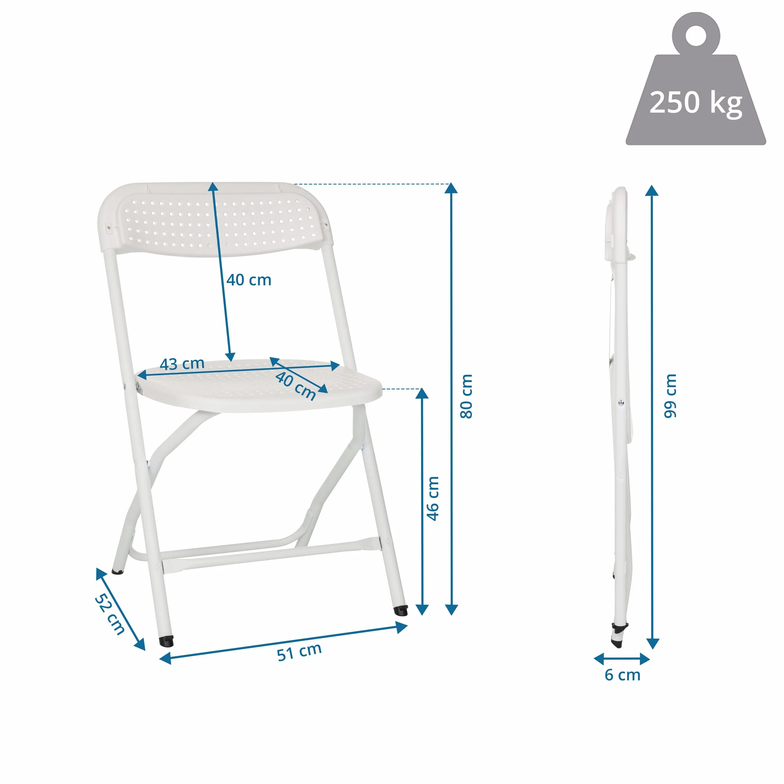 HJH Office Sedia Pieghevole TUDELA XXL PRO W, Bianca, Moderno, Pieghevole, Portatile, 250 kg, Plastica, Ideale per Pranzo, Esterno, Pieghevole, Leggero, Risparmio di Spazio