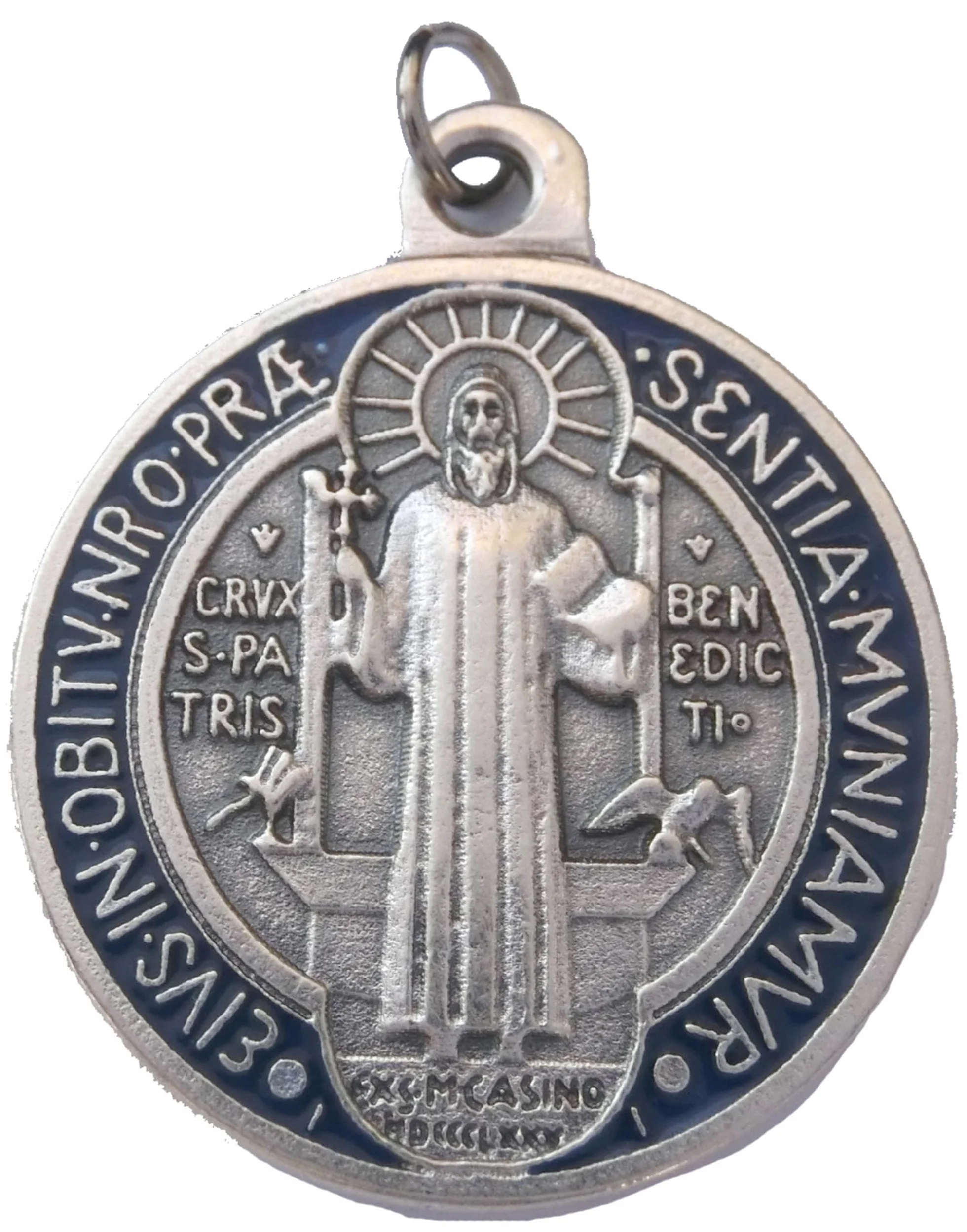 Medaglia di San Benedetto smaltato argento 32 mm anello esorcista esorcismo