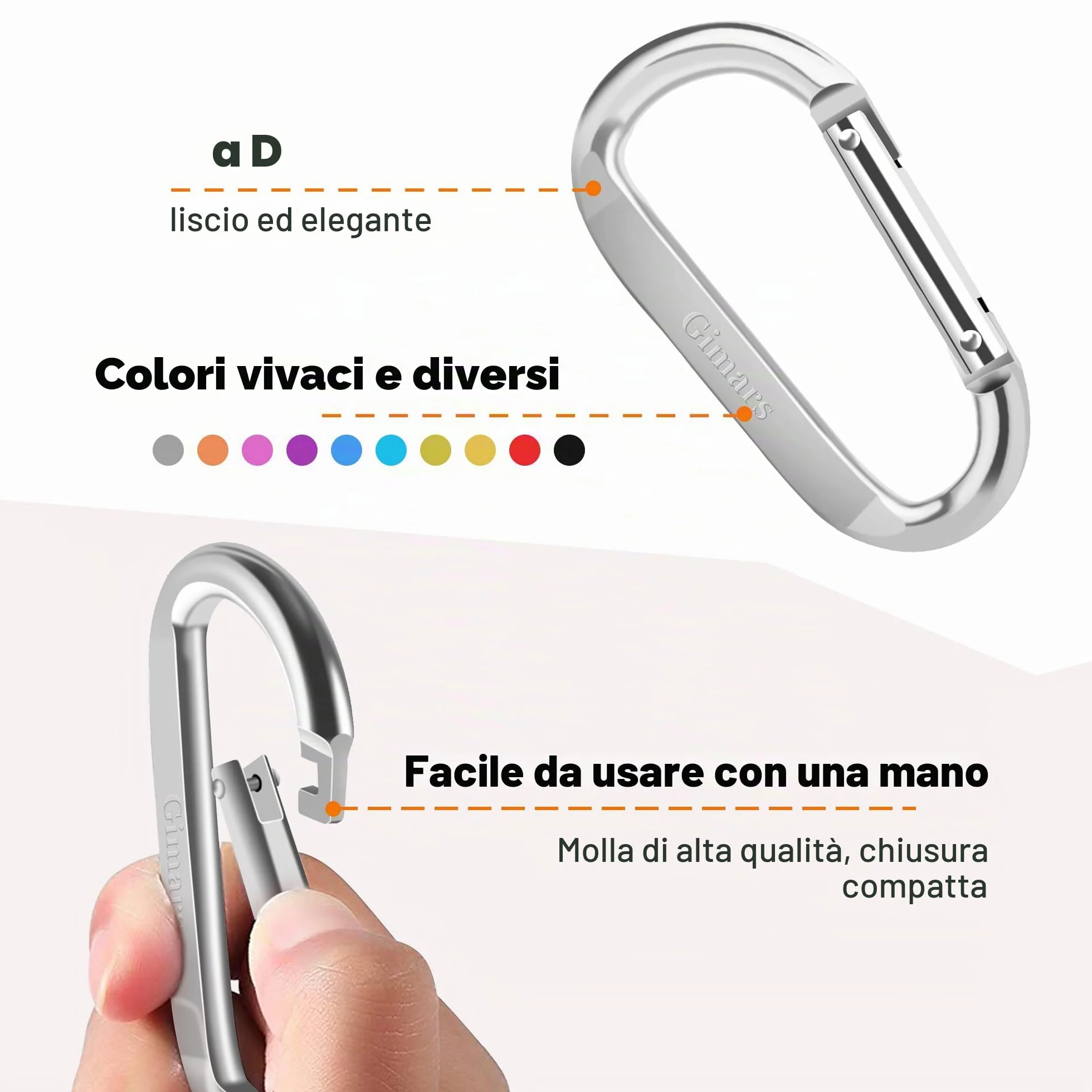 Gimars 8cm 10 Pz Moschettoni Portachiavi con Chiusura a Molla in Lega di Alluminio D Forma Gancio per Campeggio Trekking