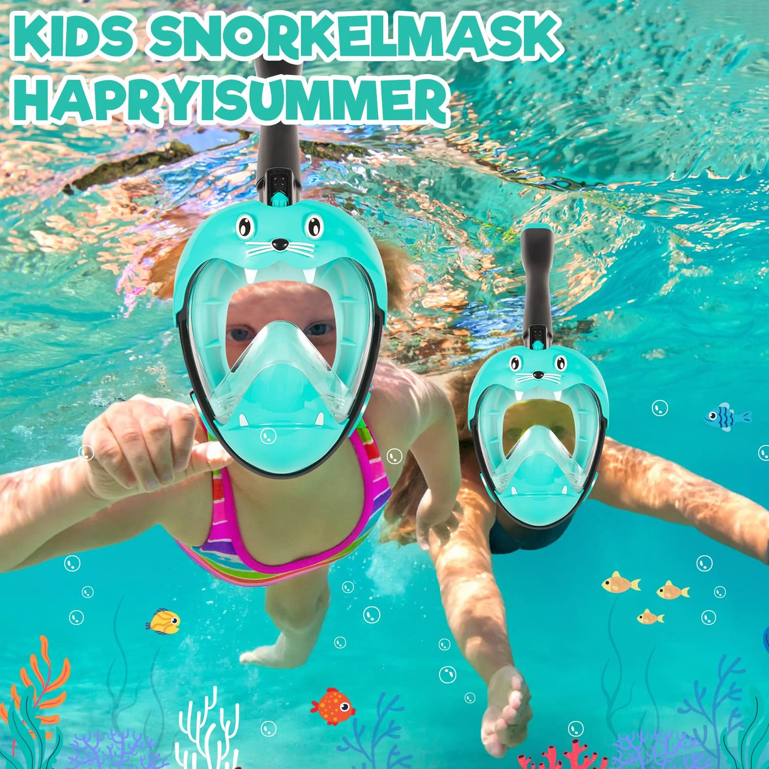 Maschera Subacquea Bambini 180° Snorkeling Pieno Facciale Anti Appannamento