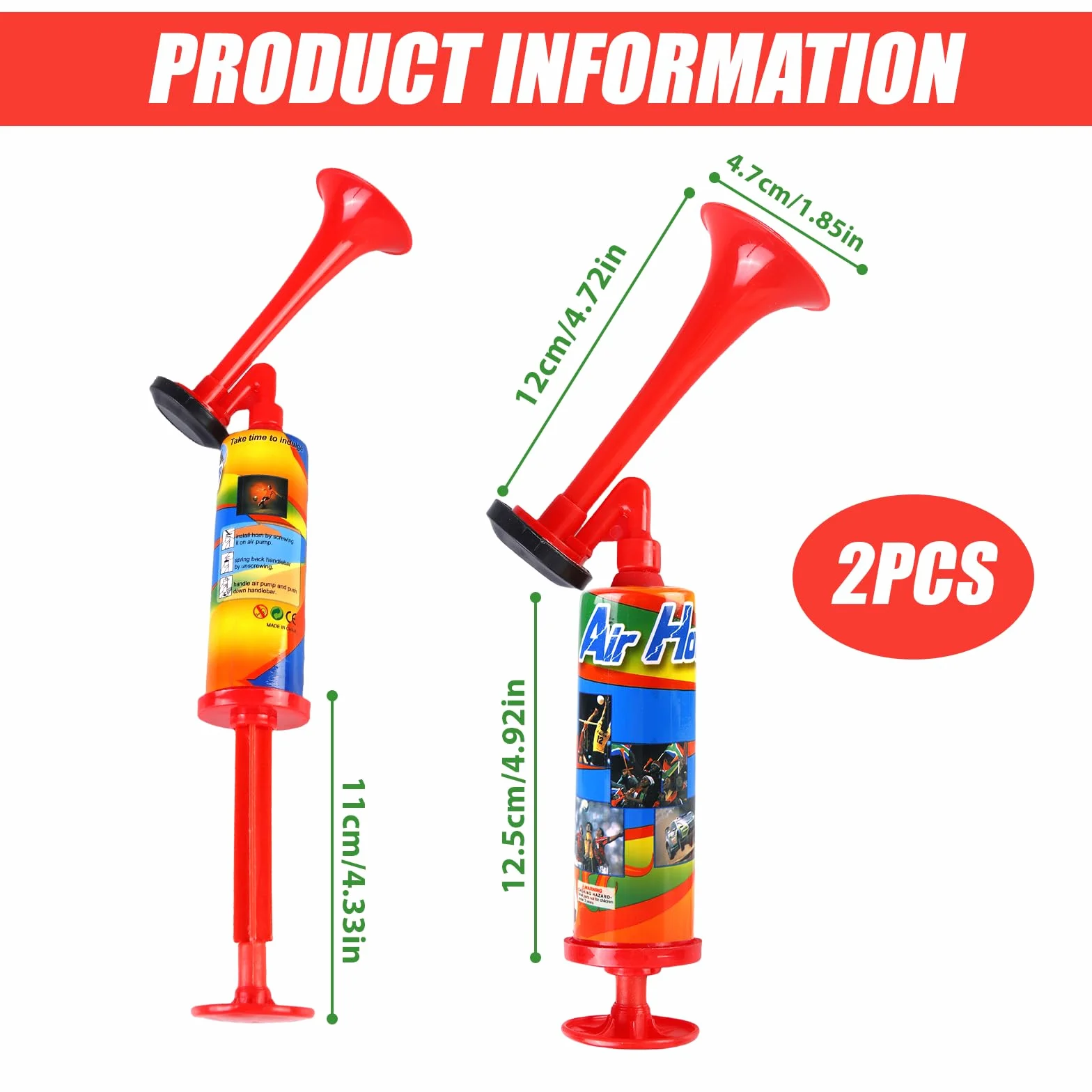 Palmare Air Horn Stadion Trombo, Corno ad Aria Rosso per Feste Eventi Sportivi