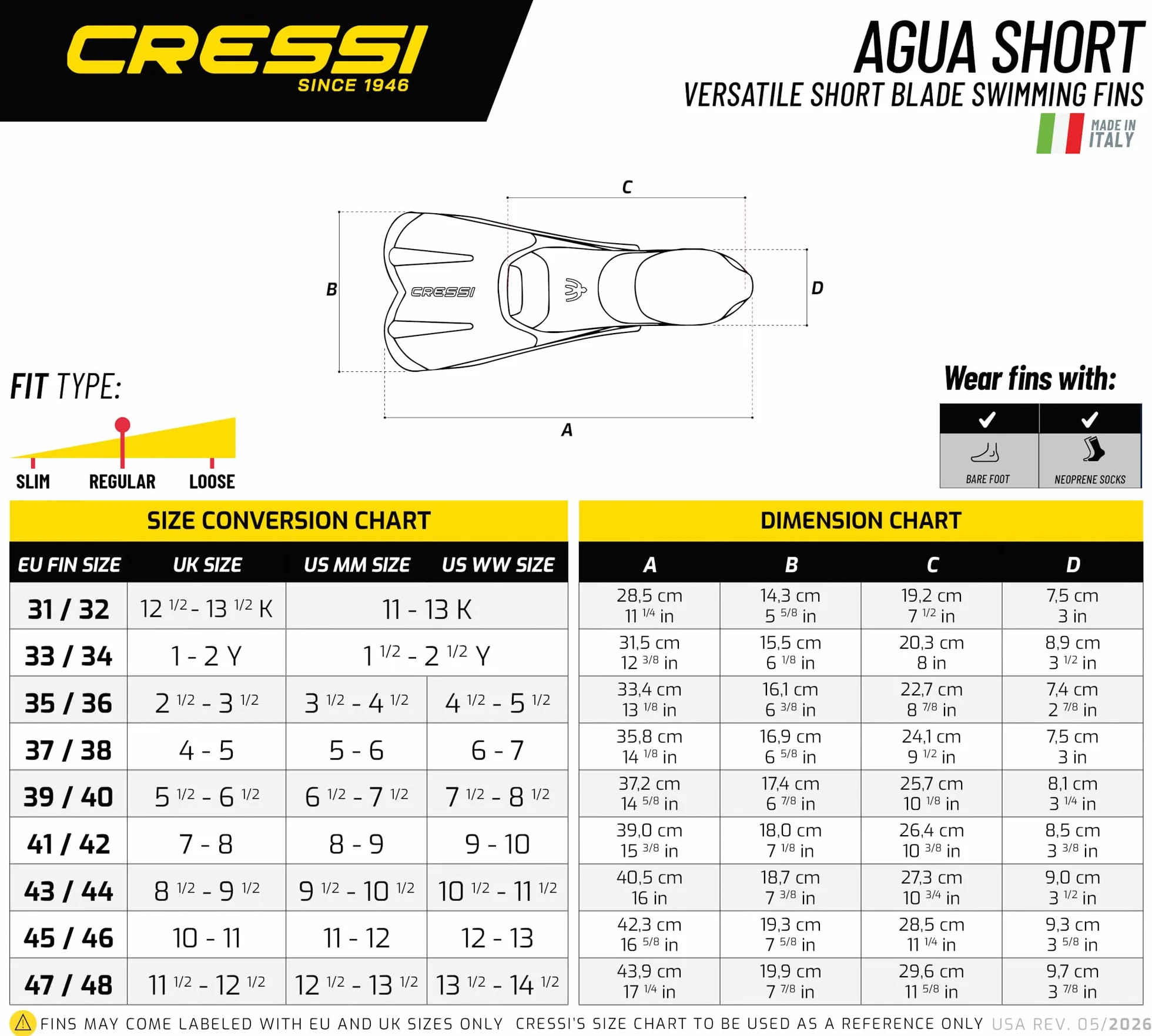 CRESSI Agua Short Pinne Corte a Scarpetta Autoregolante, Leggere per Nuoto e Allenamento, Lama Reattiva in Tecnopolimero, Comfort Elevato per Piscina, Mare, Snorkeling e Viaggi