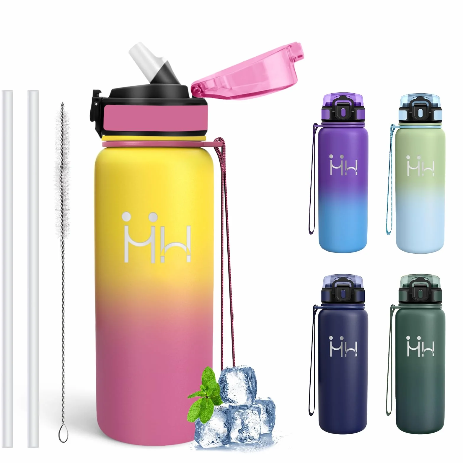 Borraccia Termica 750 ml Acciaio Inossidabile 18/8 Senza BPA con Cannuccia Senza Perdite per Campeggio Scuola Ufficio Viaggio