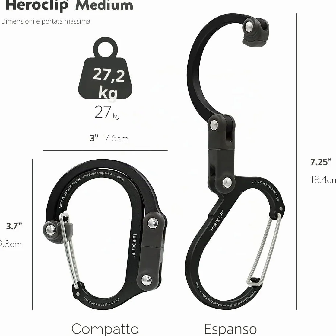 GEAR AID HEROCLIP Moschettone girevole 360° gancio medio campeggio zaino