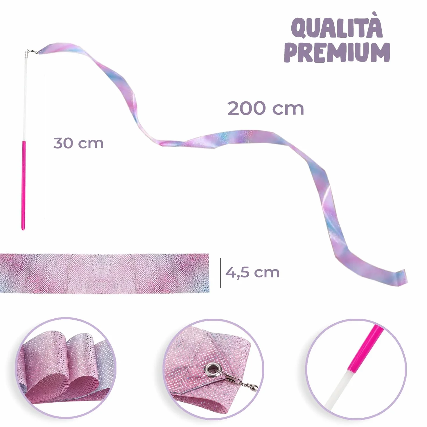 Nastri Ginnici Rosa 2m per Danza Ginnastica Ritmica Sportiva Bambini Adulti
