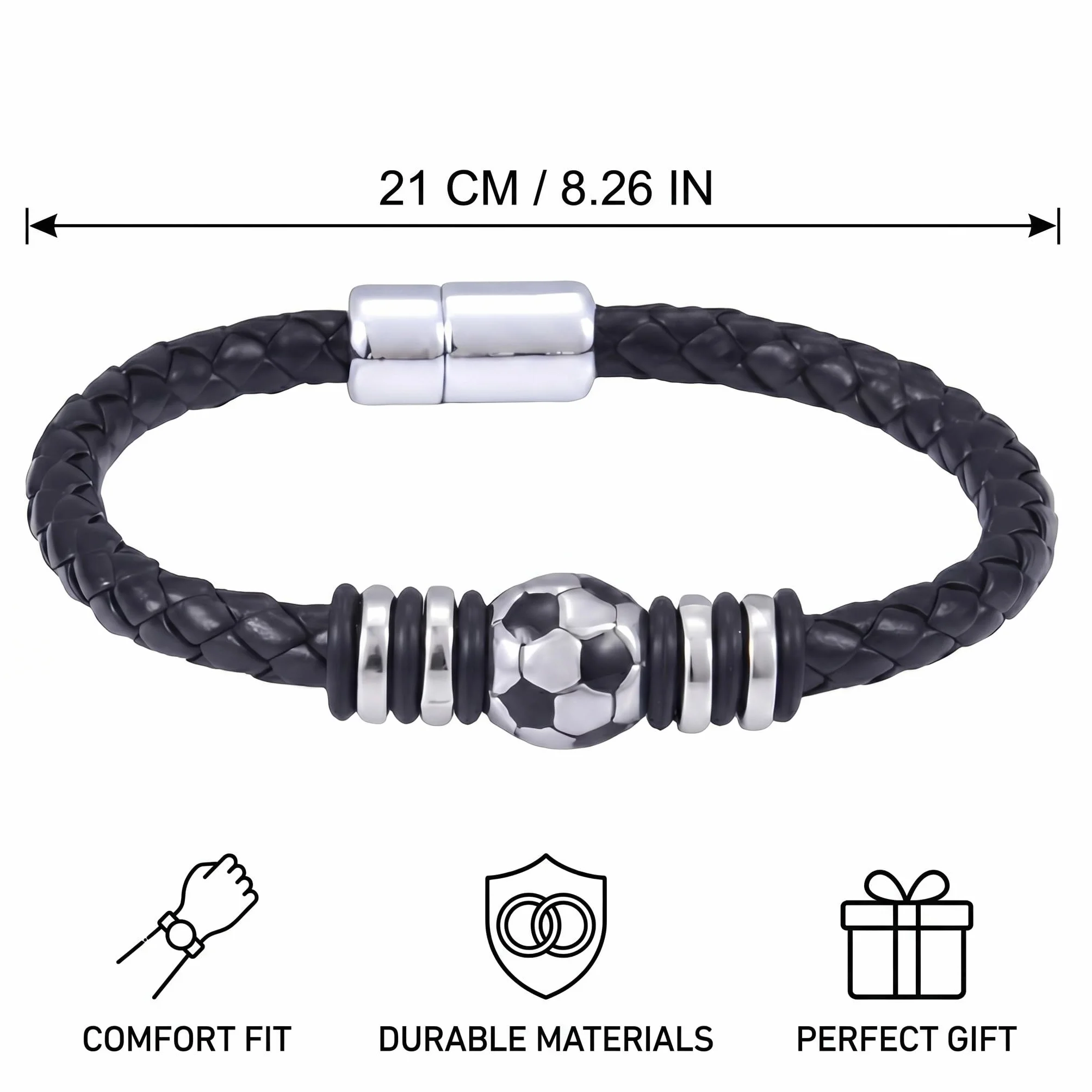 Bracciale da Calcio in Acciaio Inox Regolabile per Ragazzi GXGM