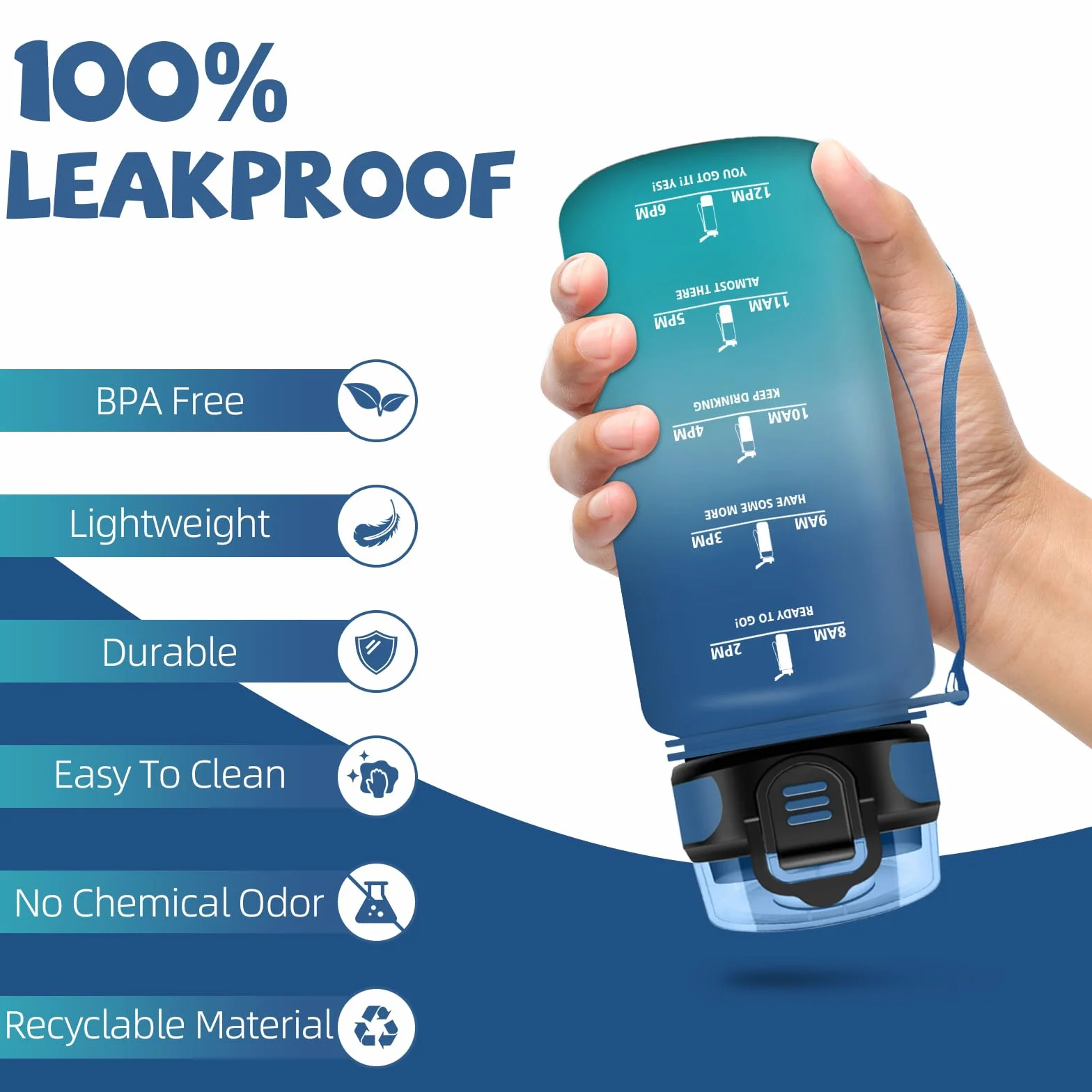 HoneyHolly Borraccia 500ml Senza BPA A Prova di Perdita con Cannuccia Reutilizables Motivazionale