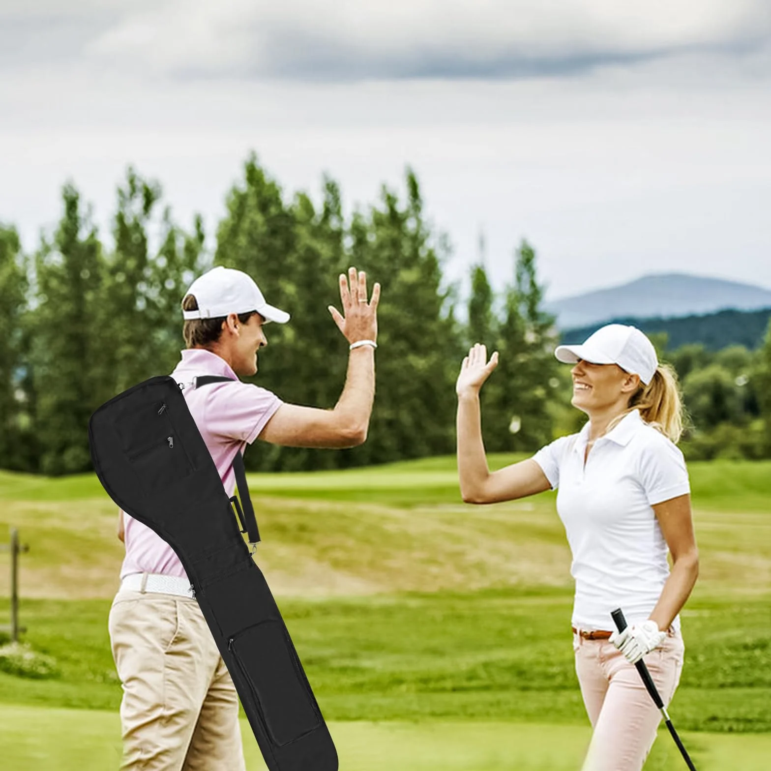 Borsa da viaggio pieghevole per mazze da golf, Borsa porta mazze da golf con cerniera per 8-10, Borsa da golf leggera e portatile impermeabile per donne e uomini, Nero