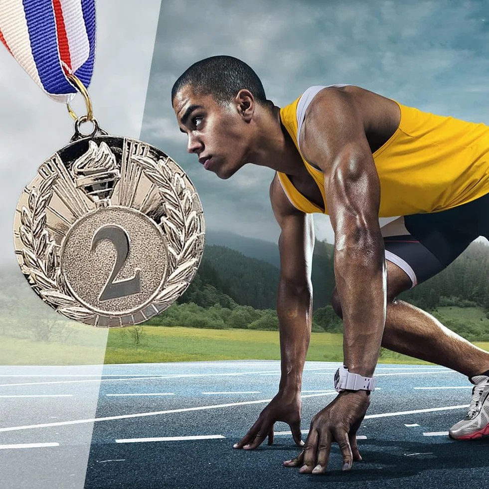 Medaglie Sportive 5 cm Medaglia d'Oro Argento Bronzo con Nastro al Collo per Gara Premio Vincitore