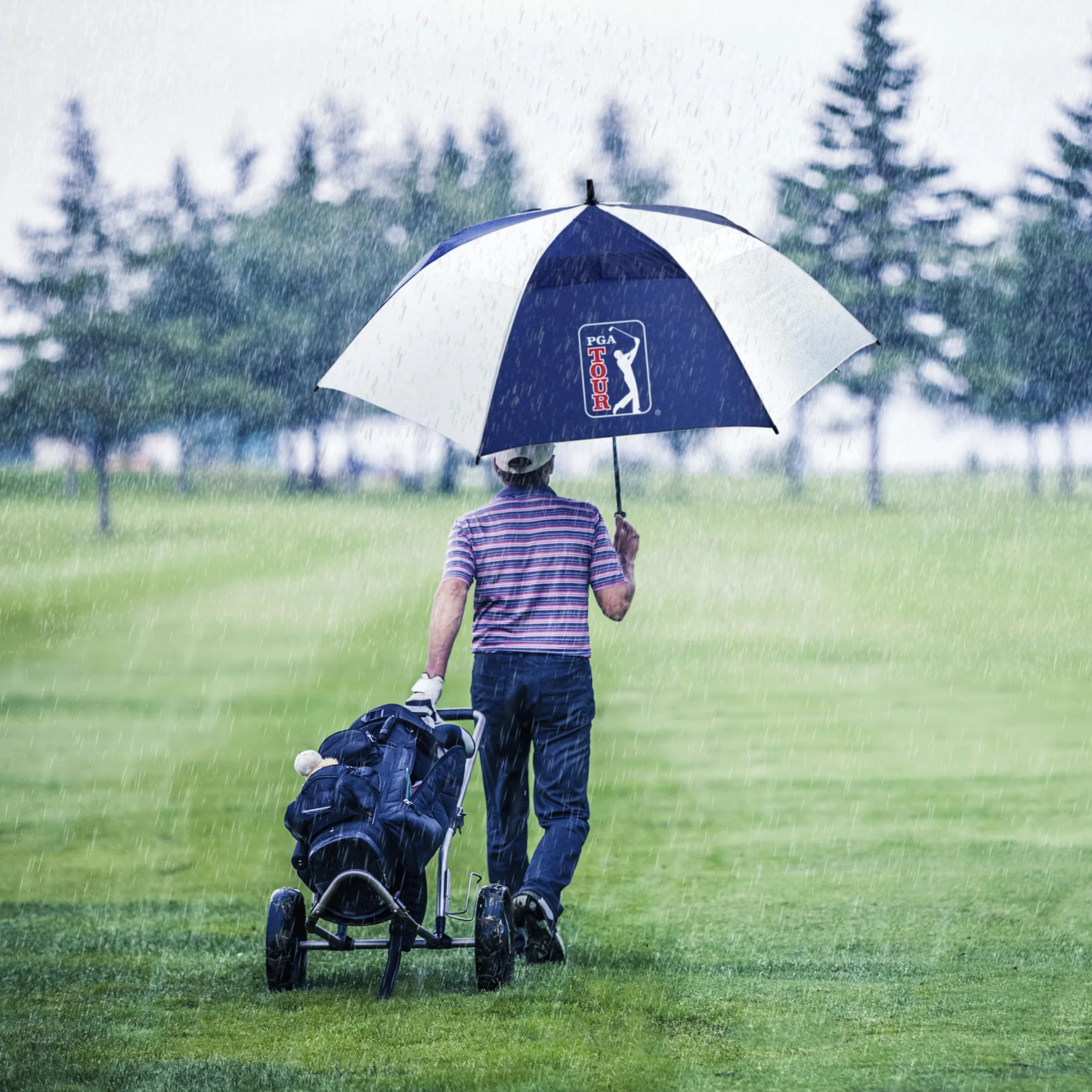 PGA TOUR 62-Inch Golf Umbrella - Windproof Double Canopy, Mens Umbrellas with Auto Open, Fibreglass Shaft, Non-Slip Handle, Velcro Straps, Rainproof Cover - Golf Umbrella Windproof