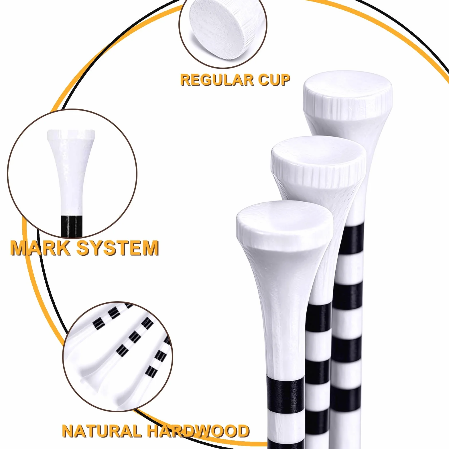Tee Golf Legno - 100 Pezzida Tee da Golf in bambù 38mm/ 70mm/ 83mm Bamboo Tees Bianco, Rosso, Blu, Giallo, Nero, Rosa