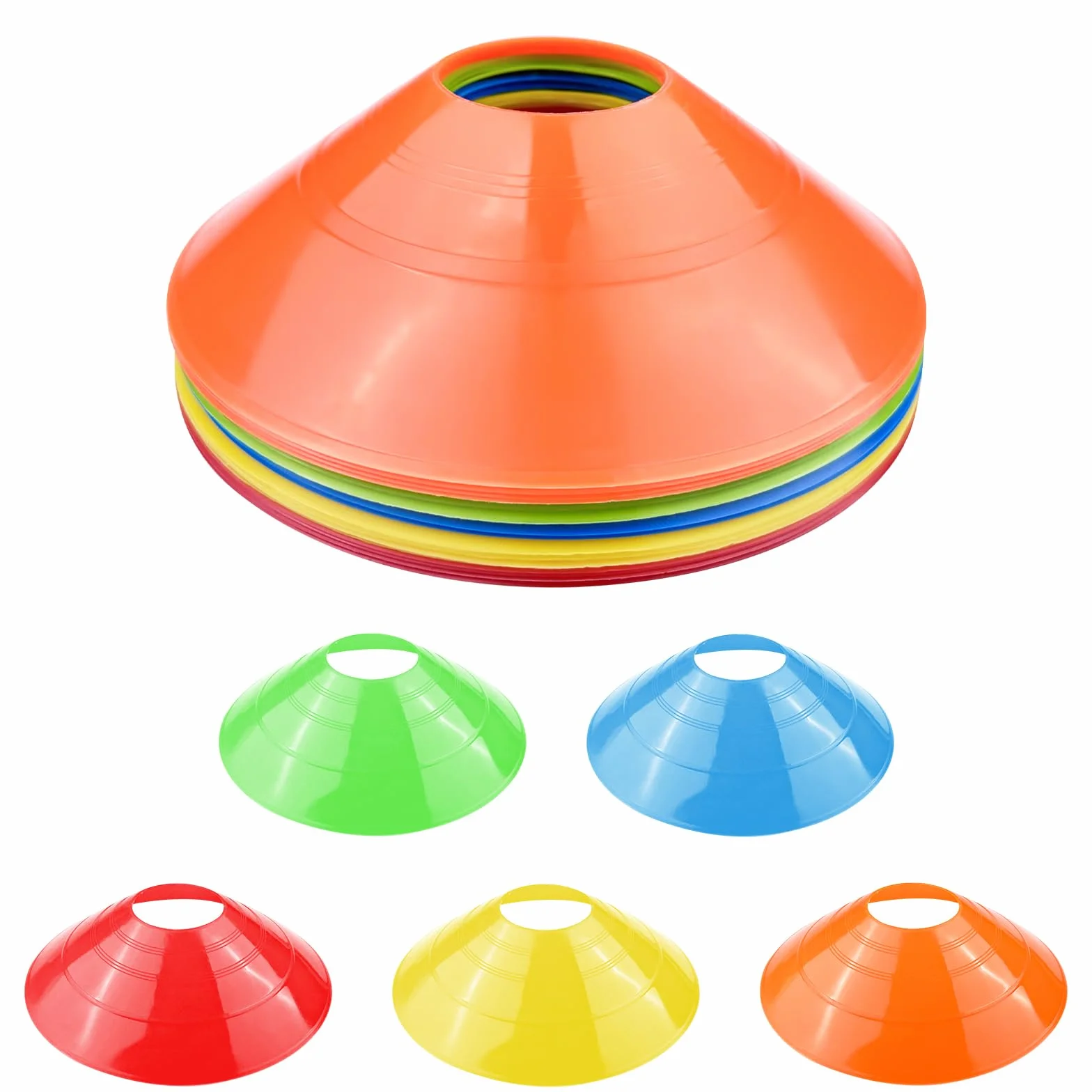 Fousenuk Set di Coni da Calcio, Coni Rotondi con Supporto, Cappello Sportivo, Dischi per marcatura, Coni da Calcio per Hockey, Pattinaggio su Ghiaccio, Pallamano, Allenamento di coordinamento (5