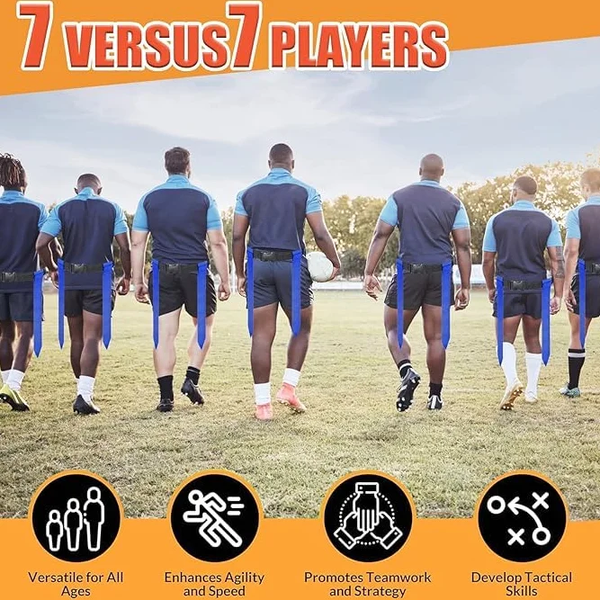 Set di cinture da calcio regolabili per 14 giocatori, bandiere da calcio per competizioni sportive (giallo e blu)