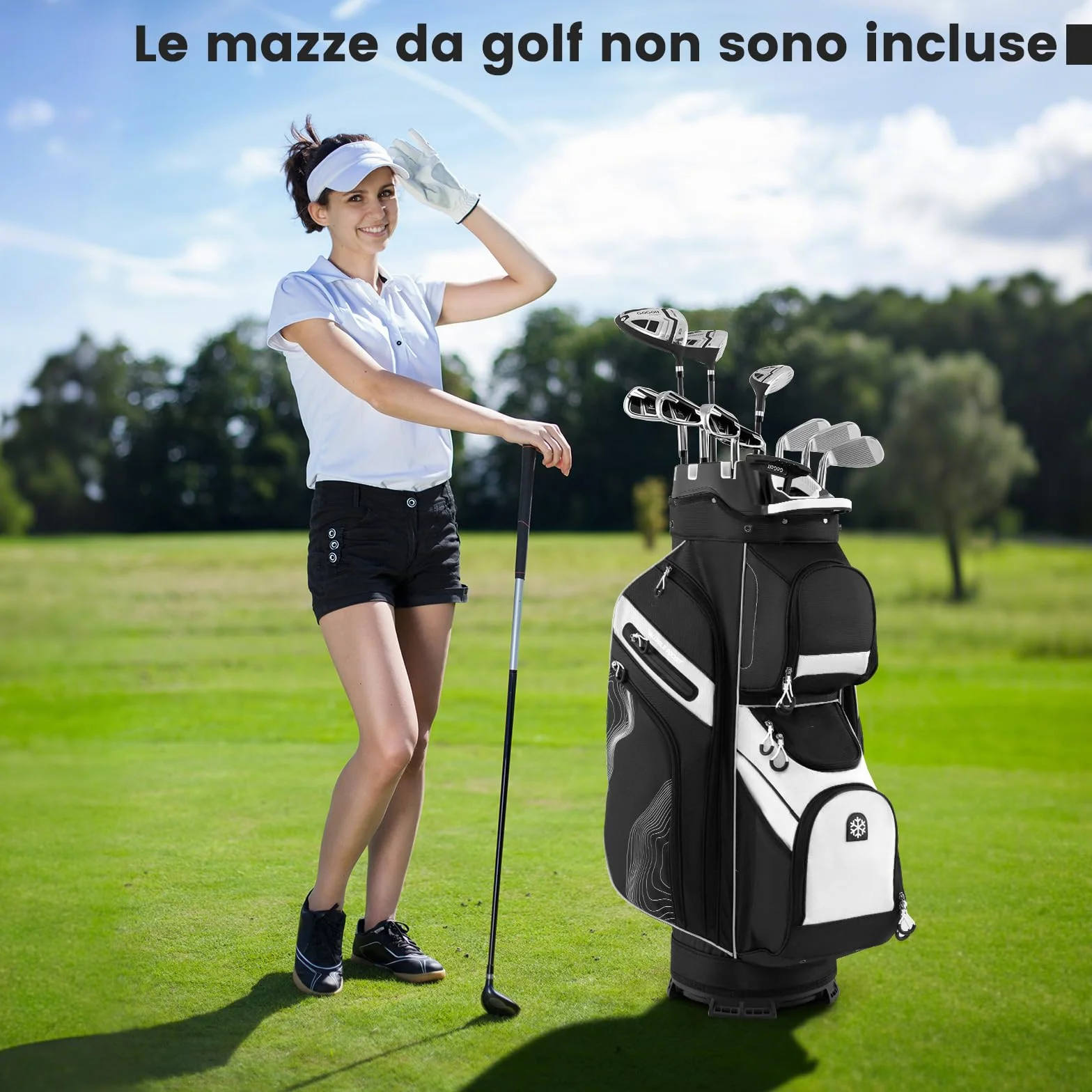 COSTWAY Borsa Carrello da Golf, Sacca da Golf con Serratura e Divisori a 14 Vie, 11 Tasche, Sacca Isolante, Tracolla Imbottita, Maniglie, Porta Ombrello e Cappuccio Antipioggia