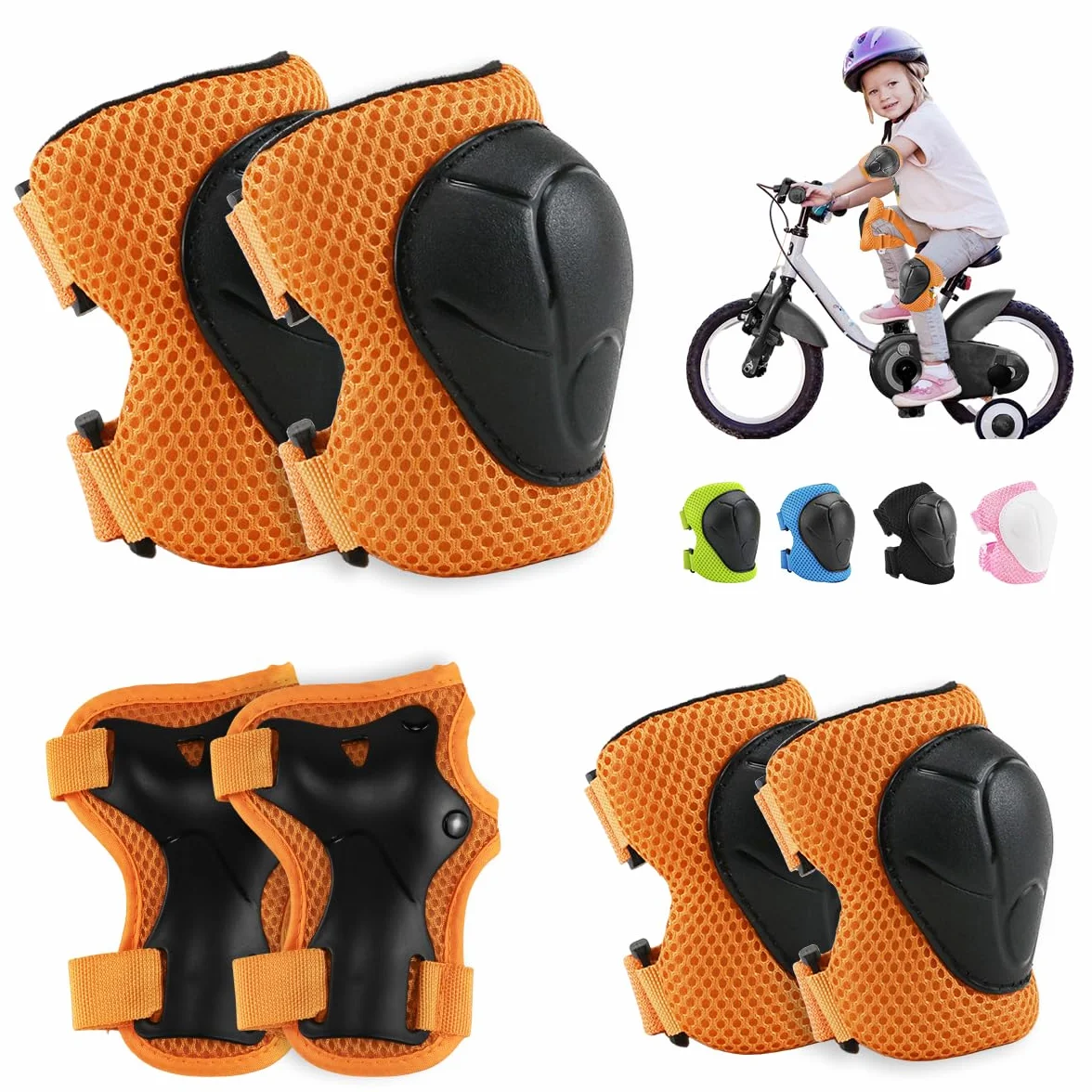 Protezione Kit per Bambini 6 in 1 Ginocchiere Gomitiere Tutore Polso Skateboard Bicicletta Pattinaggio