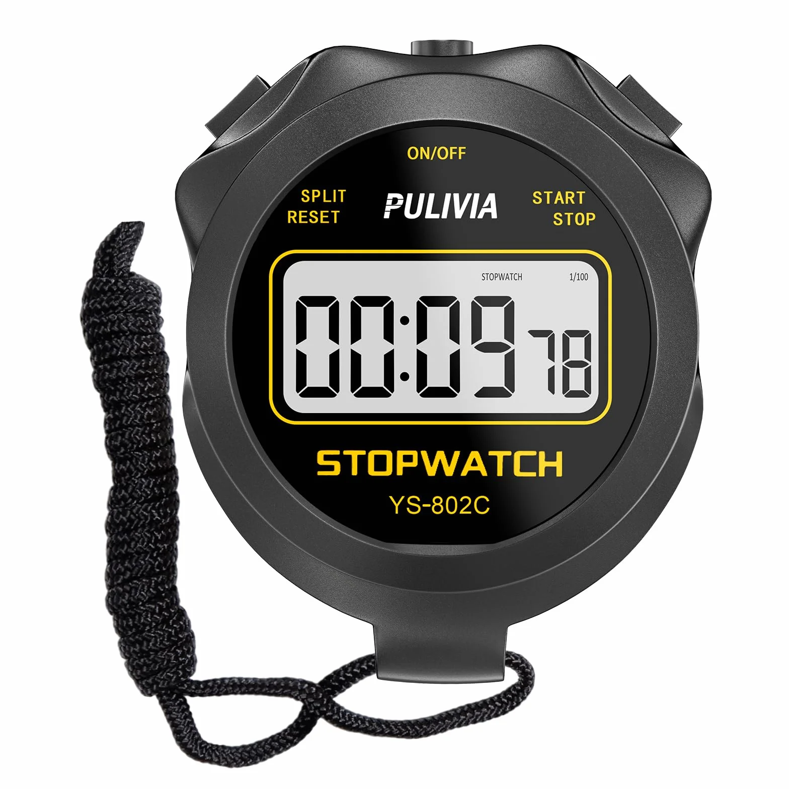 Cronometro Digitale PULIVIA Sportivo con Pulsante Silenzioso ON/OFF per Bambini, Allenatori, Corsa, Nero