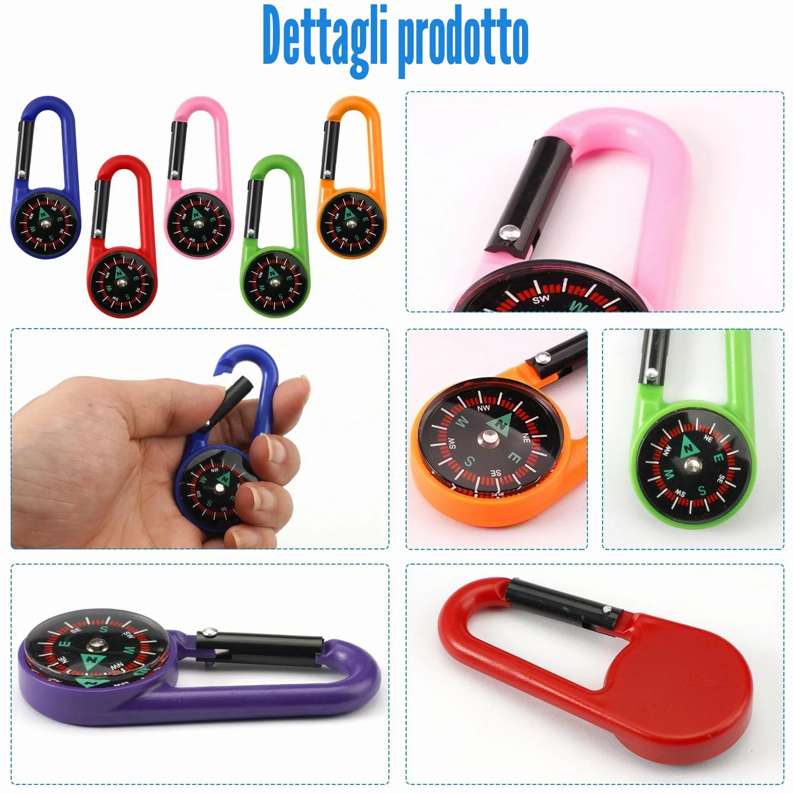 Bussola Portachiavi 10 Pezzi Bussola di Sopravvivenza da Campeggio con Moschettone Multicolor per Attività all'aperto