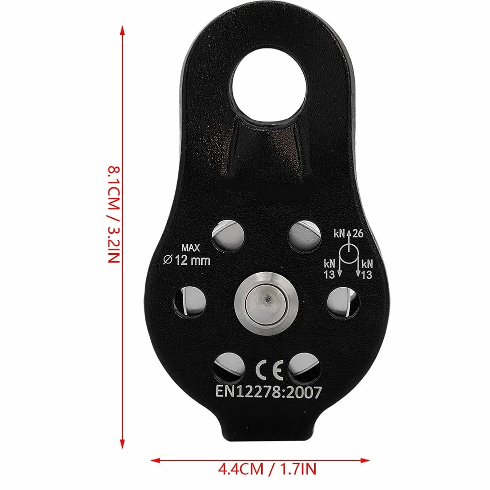 Carrucola da Arrampicata su Roccia 26KN in Lega di Alluminio per Corda da 12 mm Nero