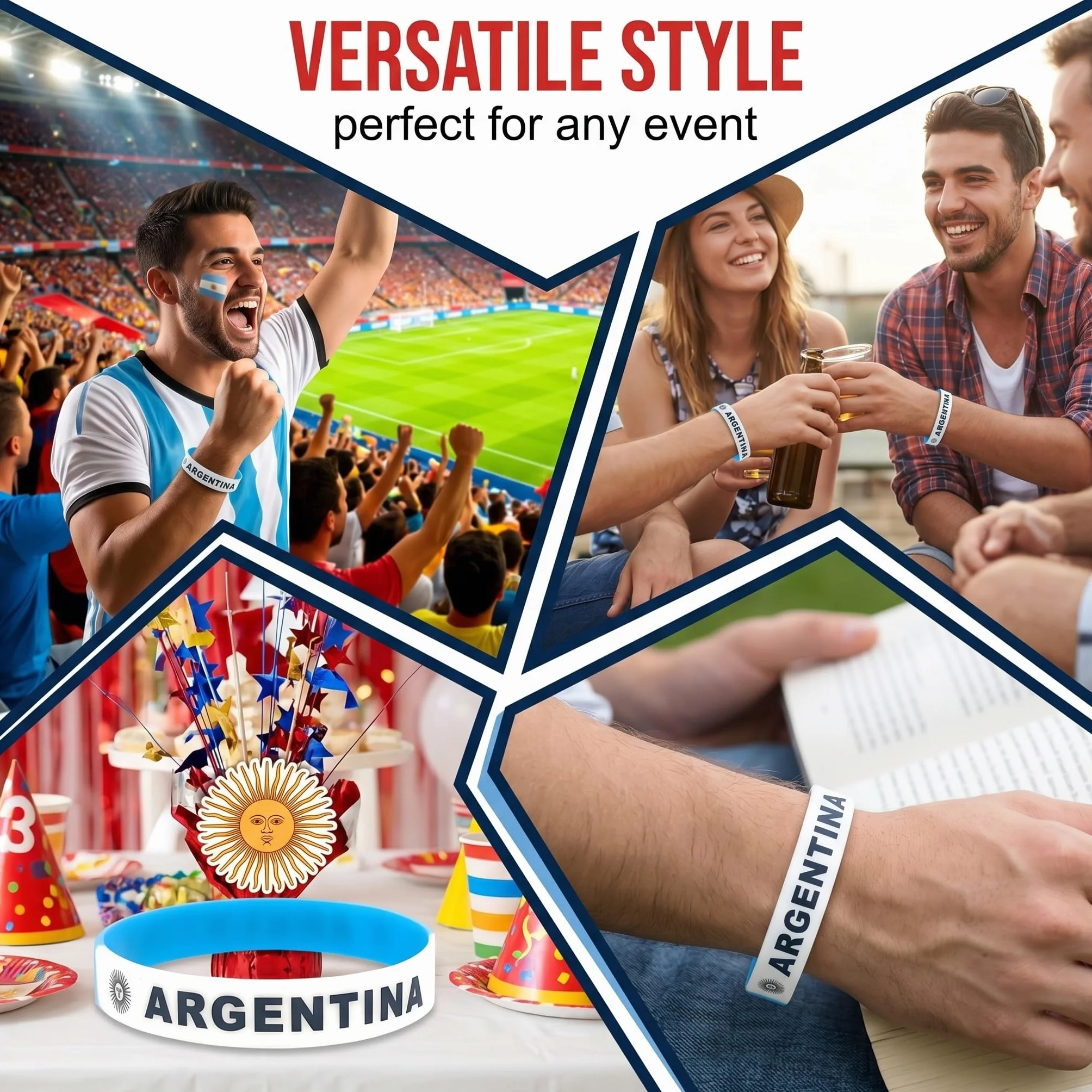6 Pezzi Braccialetti Silicone Bandiera Argentina, Bracciali Rubber Fan, Accessori Calcio Tifoso
