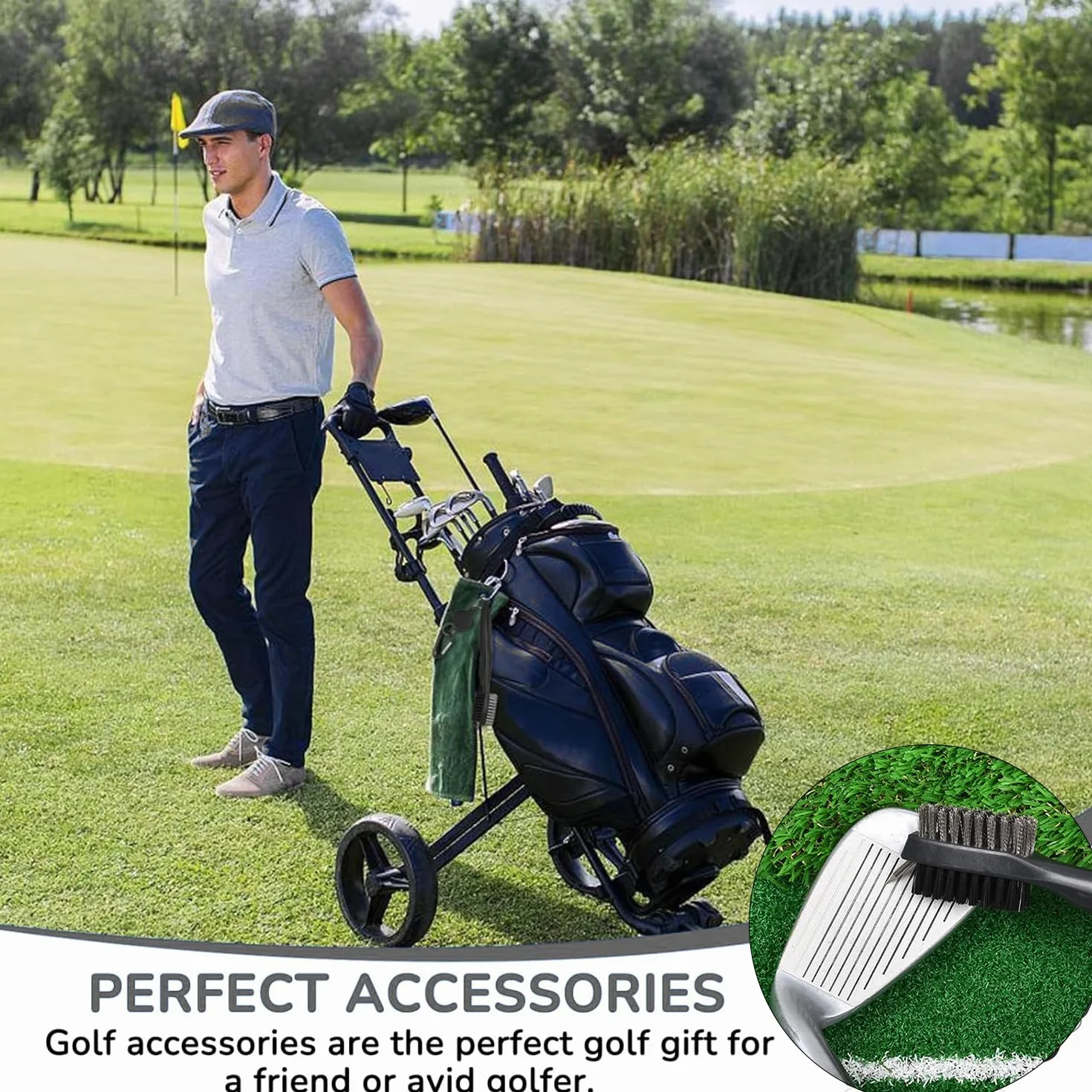 Spazzola per Mazze da Golf 2 in 1 Doppia Testa Setole Nylon e Acciaio Inossidabile