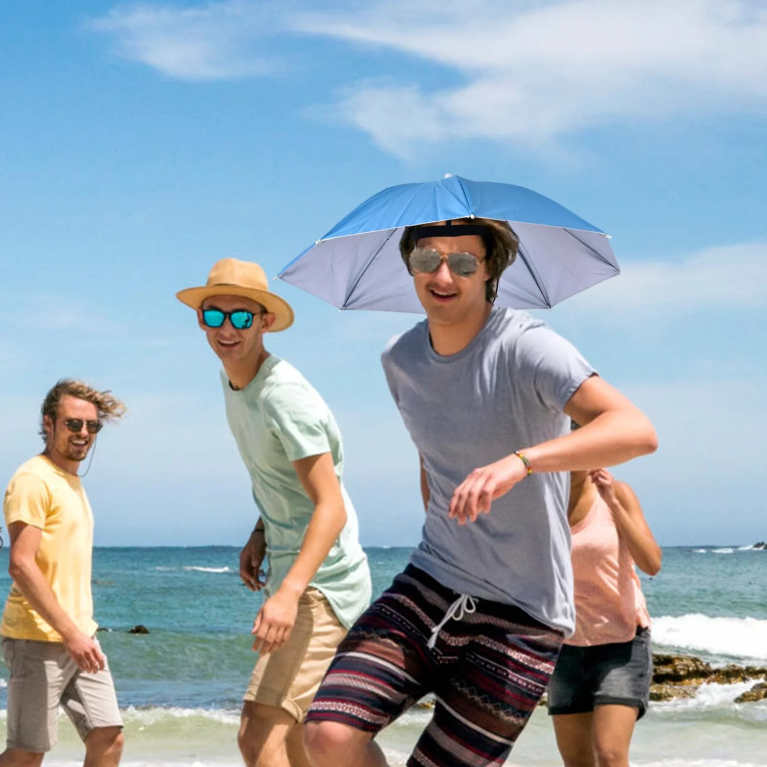 Generico Cappello da Ombrello | Cappello Ombrello da con Elastico | Protezione UV Cappuccio per Ombrello Copricapo Regolabile per Golf Campeggio Spiaggia Giardinaggio Parasole all'aperto