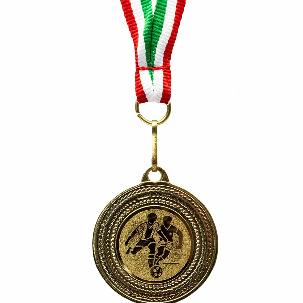 Set 10 medaglie da Calcio in Metallo Dorato con Nastro Blu-Bianco-Rosso per Bambini e Tornei