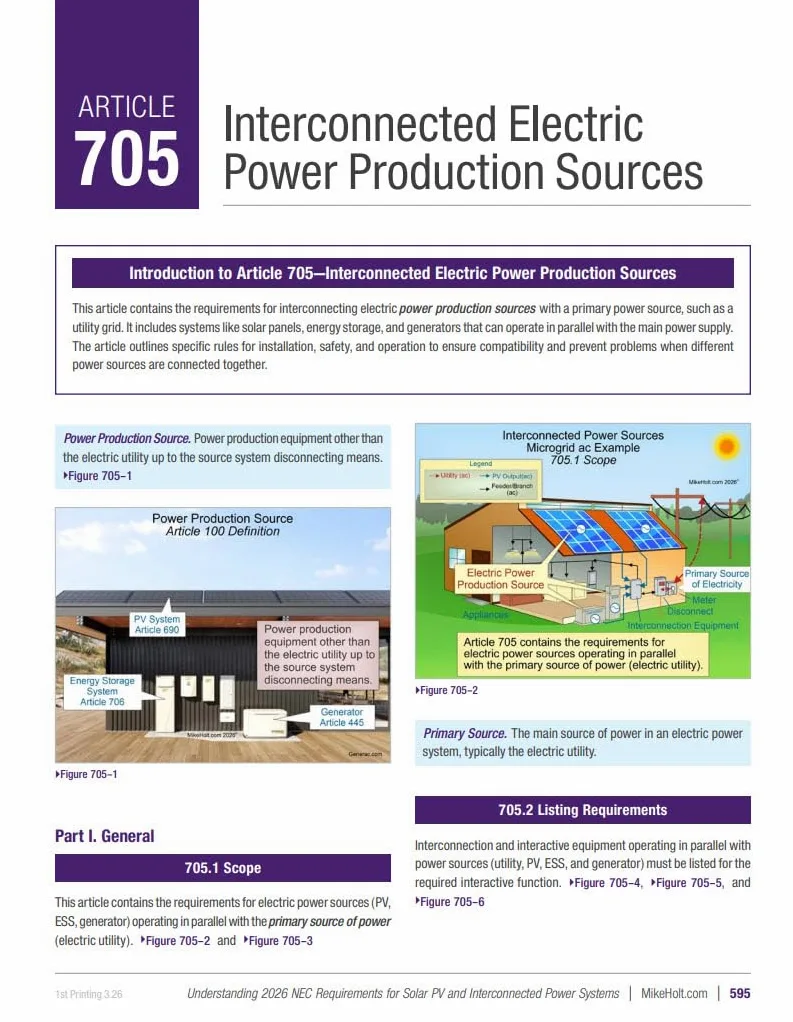 Mike Holt's Illustrated Guide to Understanding NEC Requirements for Solar Photovoltaic and Interconnected Power Systems Textbook, 2026 NEC