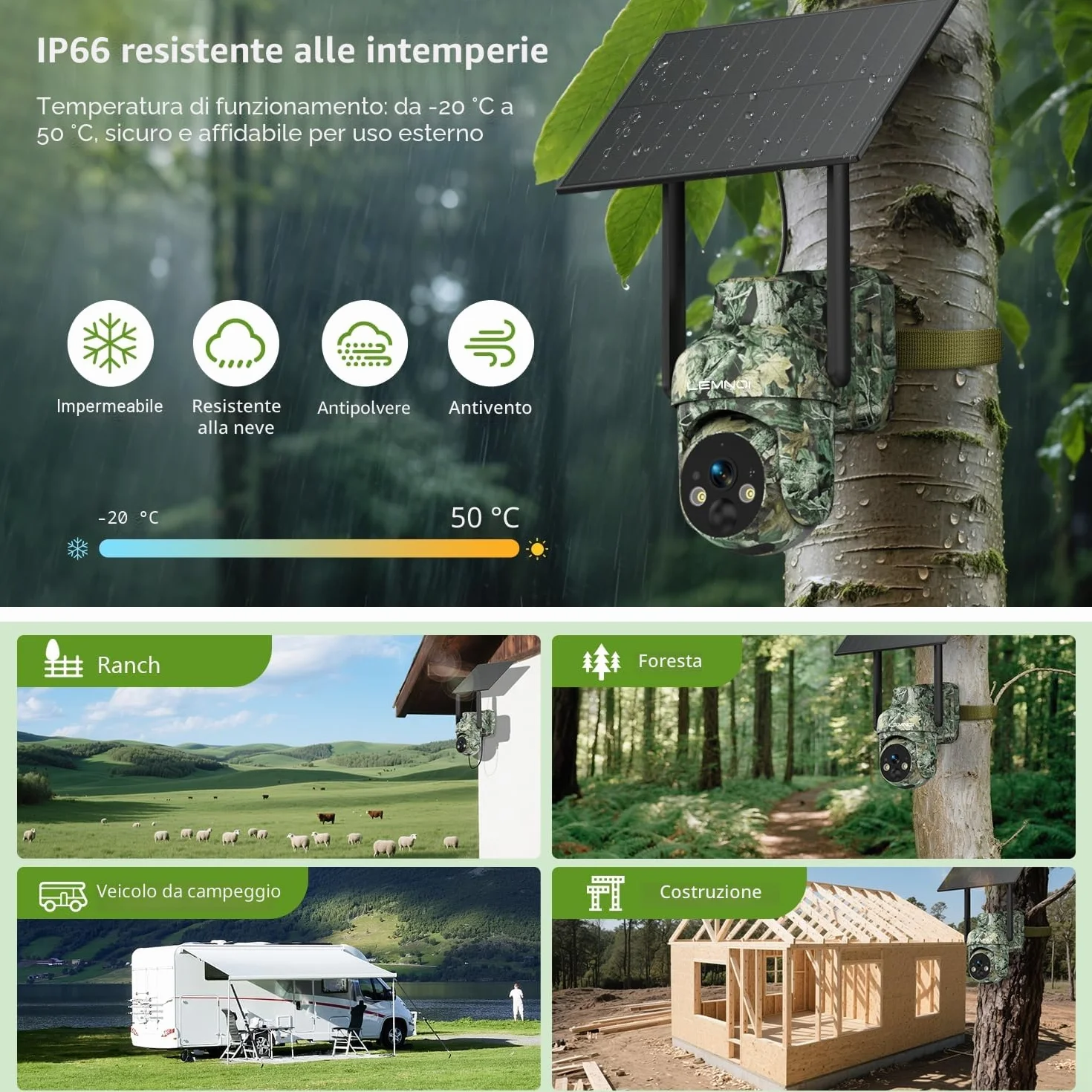 LEMNOI Fototrappola 4G Solare con SIM Preinstallate, Fotocamera da Caccia 2K PTZ Impermeabile Visione Notturna Colori Rilevamento PIR