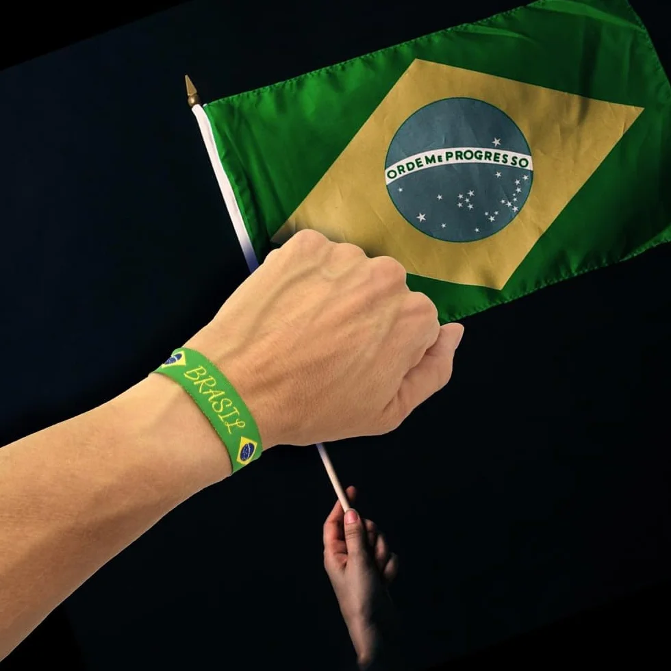 Bracciale in tessuto Bandiera del Brasile Regolabile Verde-Amarela