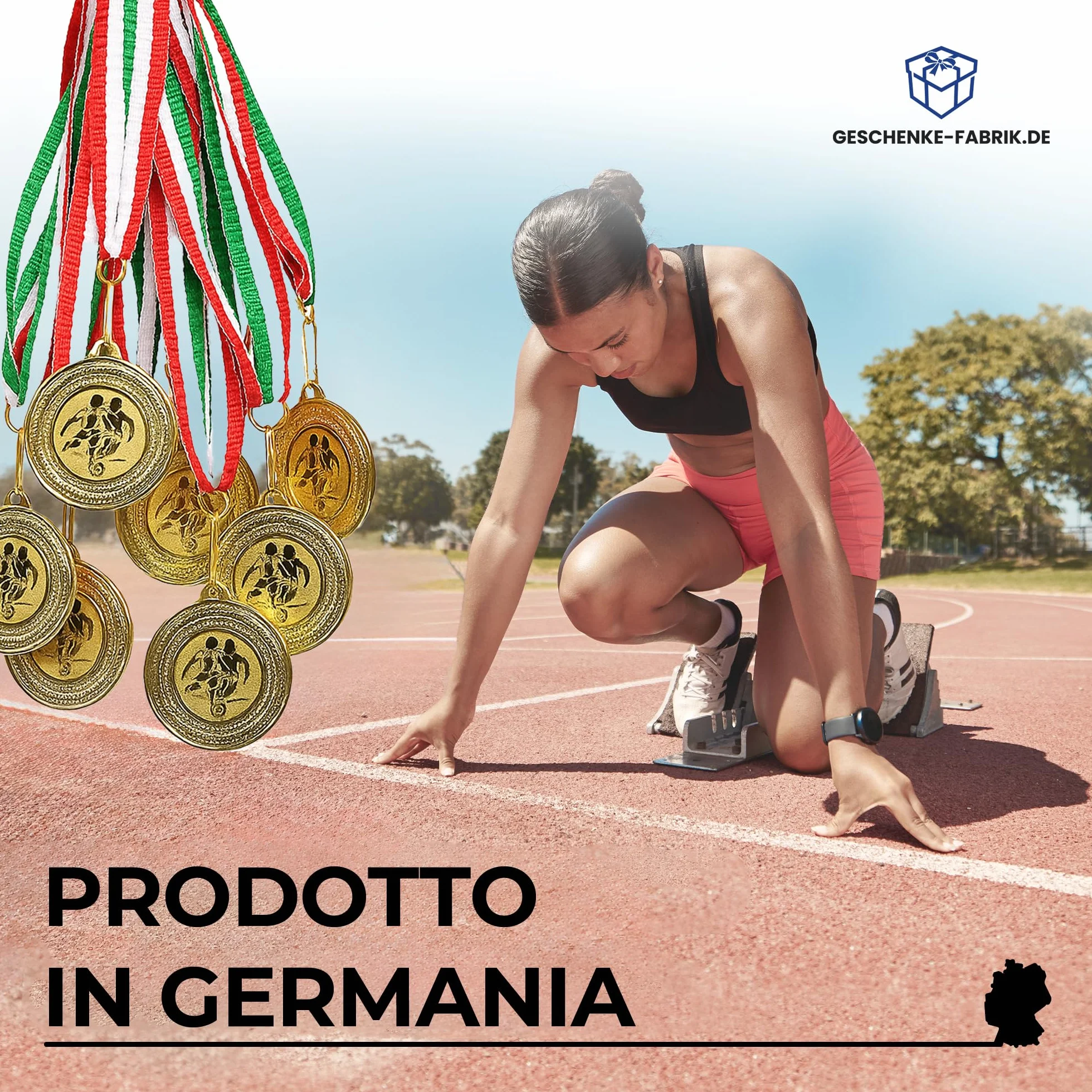 Set 10 medaglie da Calcio in Metallo Dorato con Nastro Blu-Bianco-Rosso per Bambini e Tornei