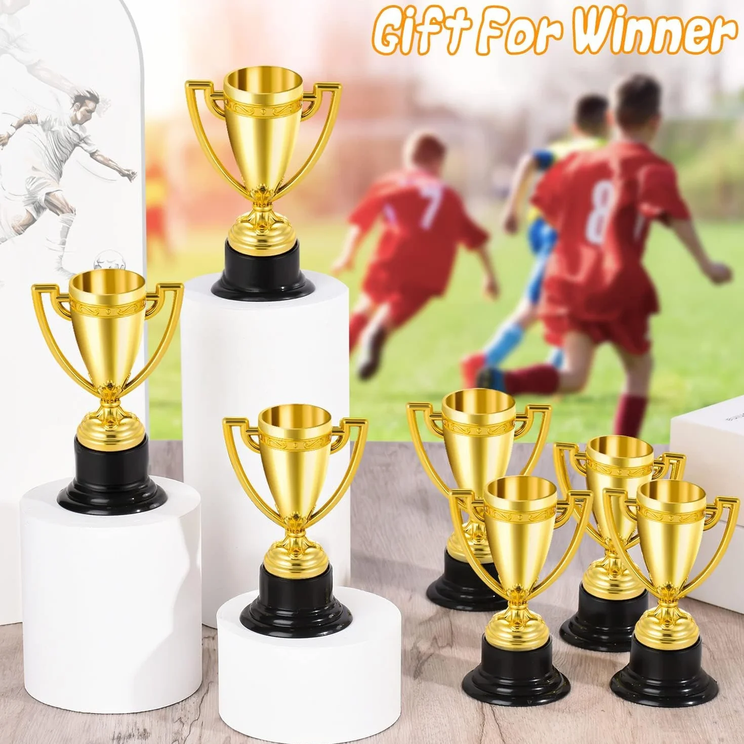 Set mini trofei medaglie bambini coppe premio oro plastica leggera tornei sportivi