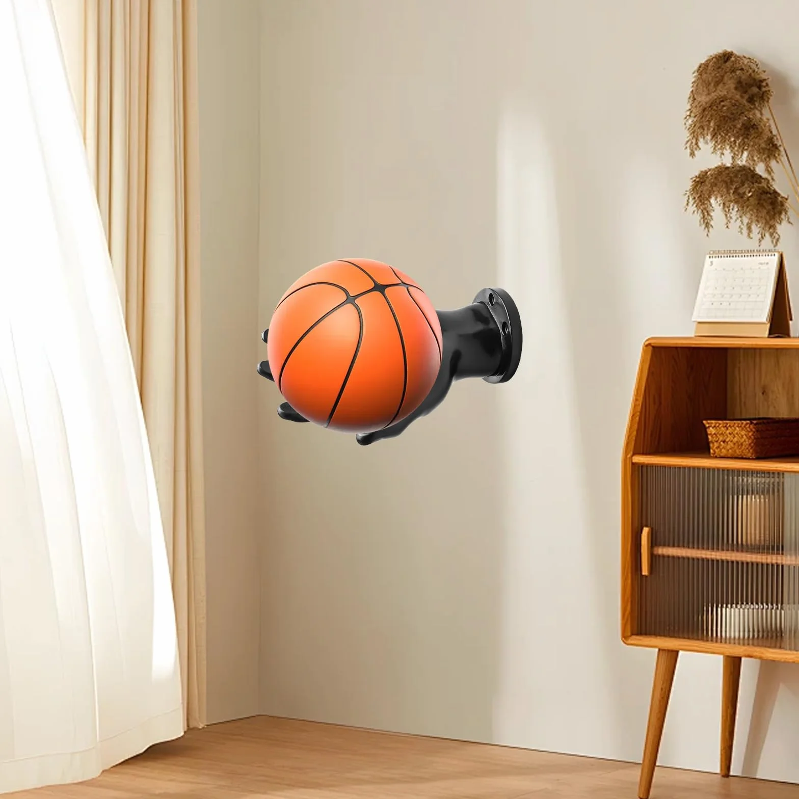2 scaffali a forma di palma per pallacanestro, supporto da parete per palloni con 4 viti, 4 chiodi, supporto universale da parete per pallacanestro, calcio, calcio