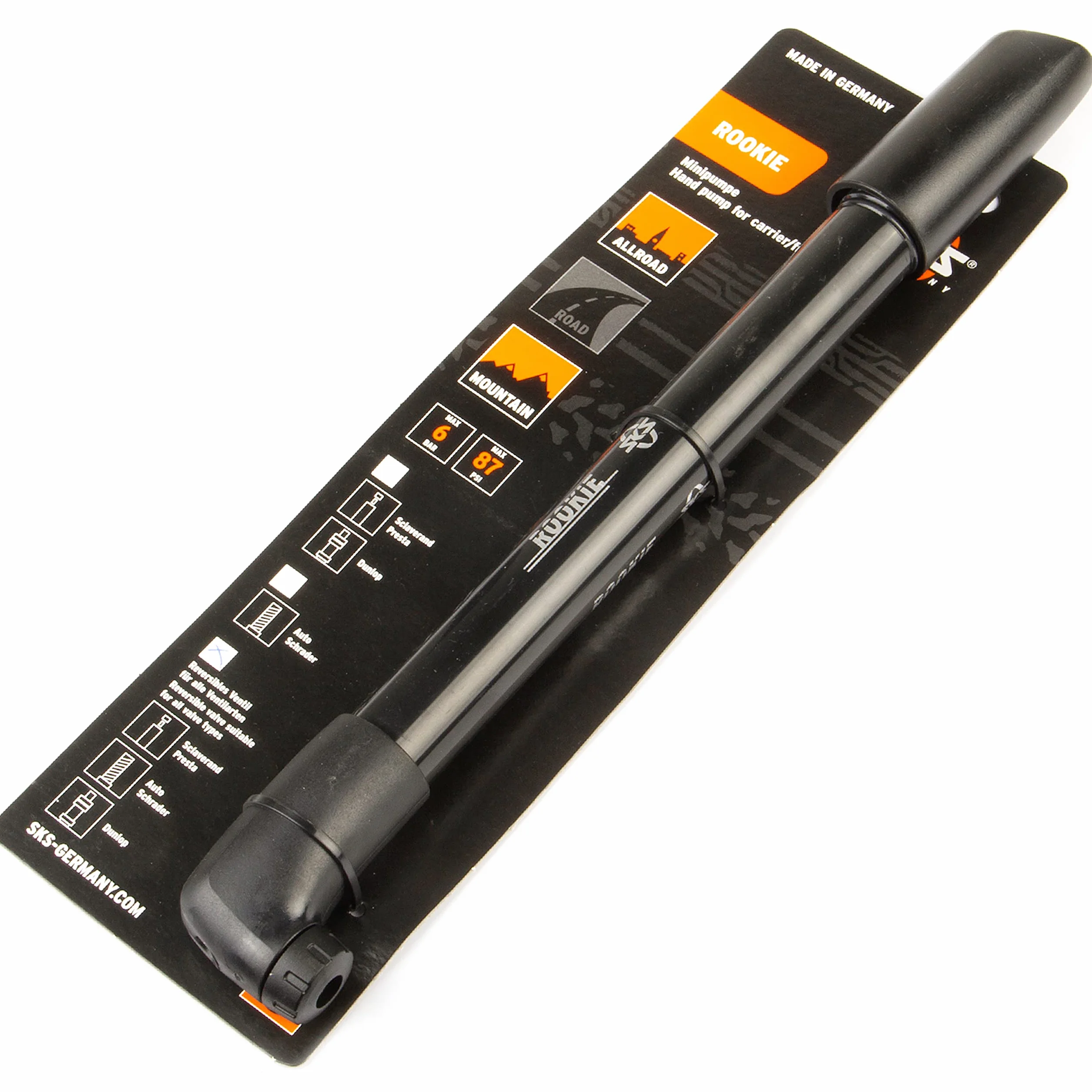 SKS GERMANY ROOKIE 4 (285-300 mm) pompa ad aria per bici, per tutti i tipi di valvole, tecnologia O-ring, nero