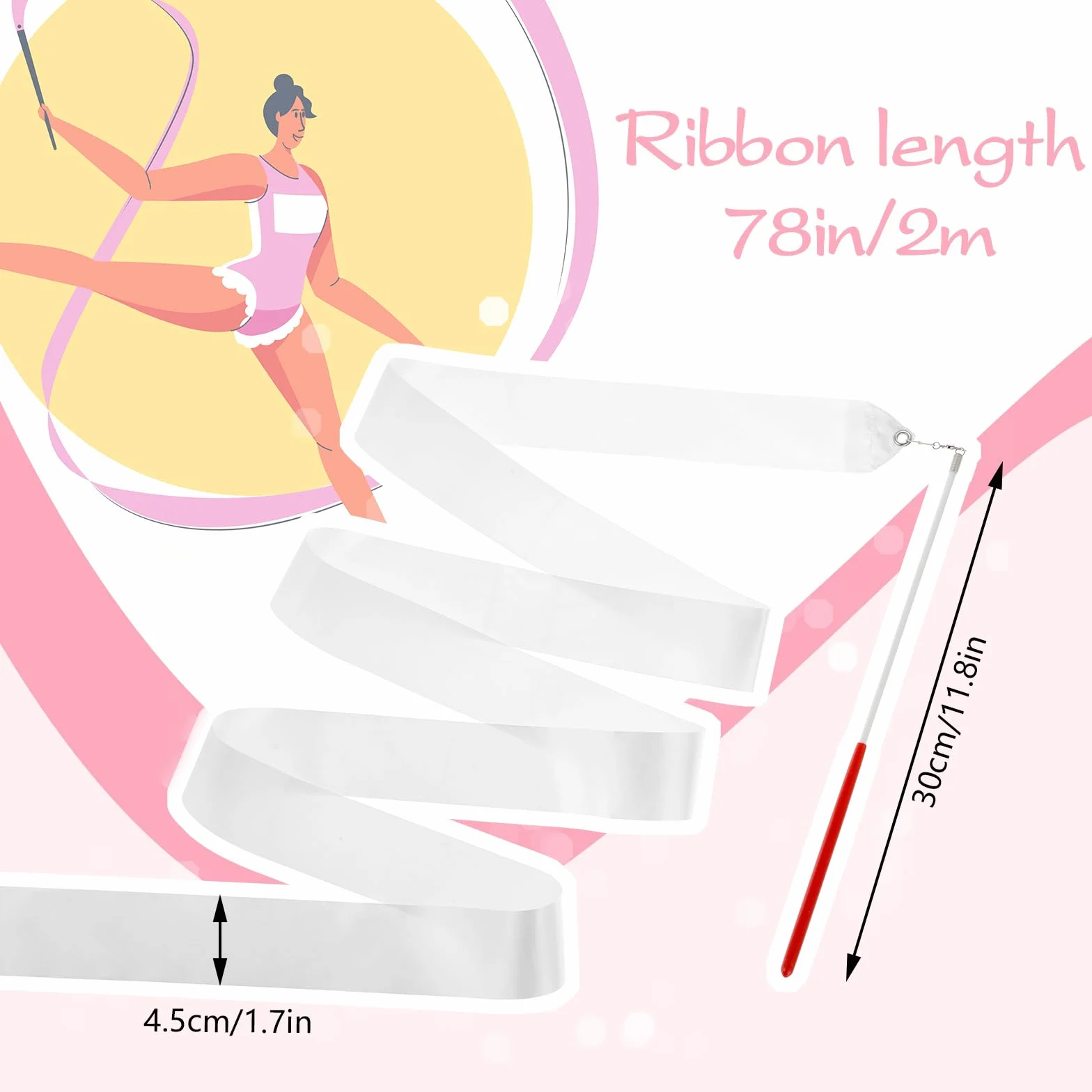 Teaaha 4 nastri da ginnastica ritmica bianco per bambini sport