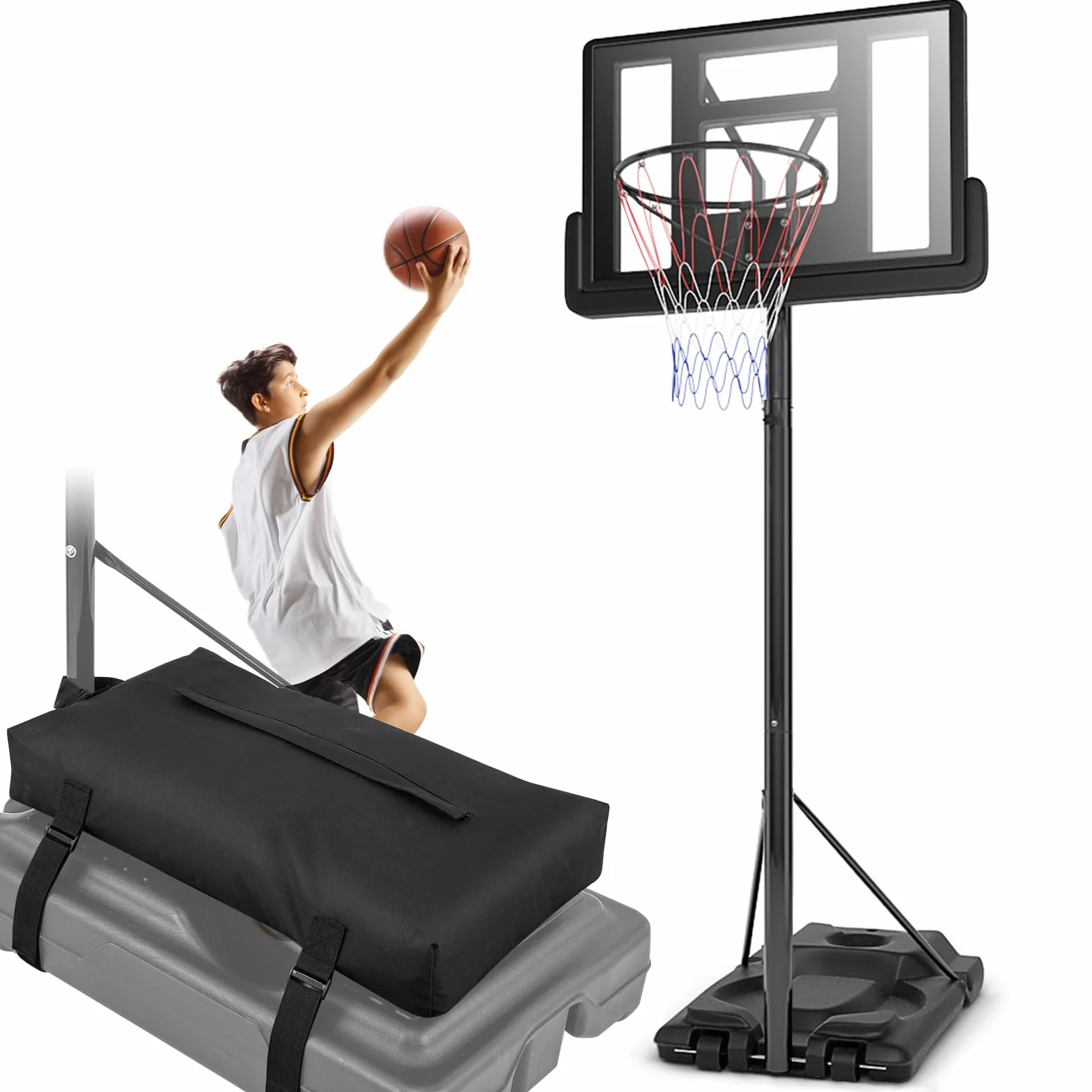 LIFEZEAL Borsa di Sabbia per Canestro da Basket, 75 x 41 x 12 cm, Sacco di Sabbia per Canestro da Basket, Ancora a Base Resistente, in Tessuto Oxford, per Interni ed Esterni, Portata 136 kg, Nera