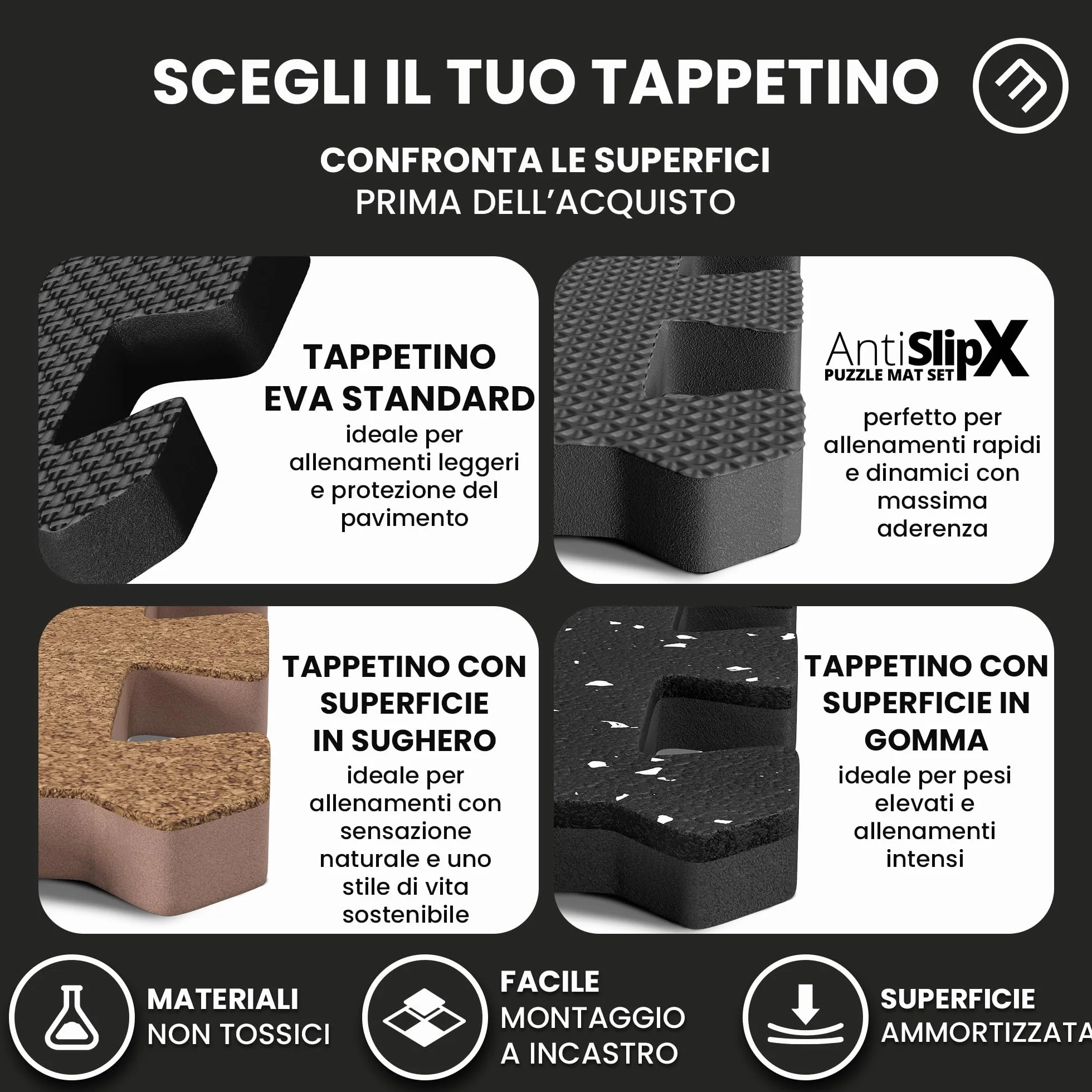 Tappeto Palestra Tappetino Fitness a Puzzle - Pavimento Protettivo Incastro Tatami Gomma per Home Gym