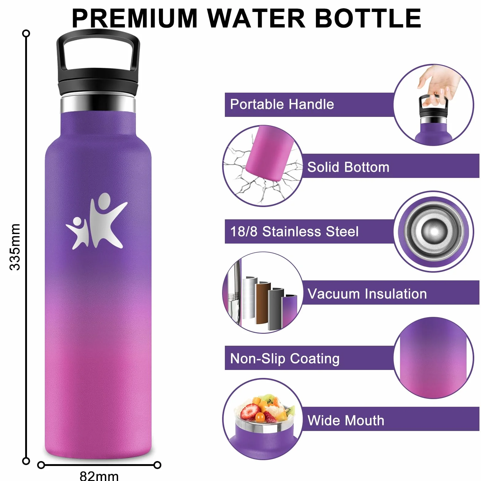 Borraccia Termica 1 Litro Acciaio Inox Senza BPA Mantiene Caldo 12 Ore Freddo 24 Ore