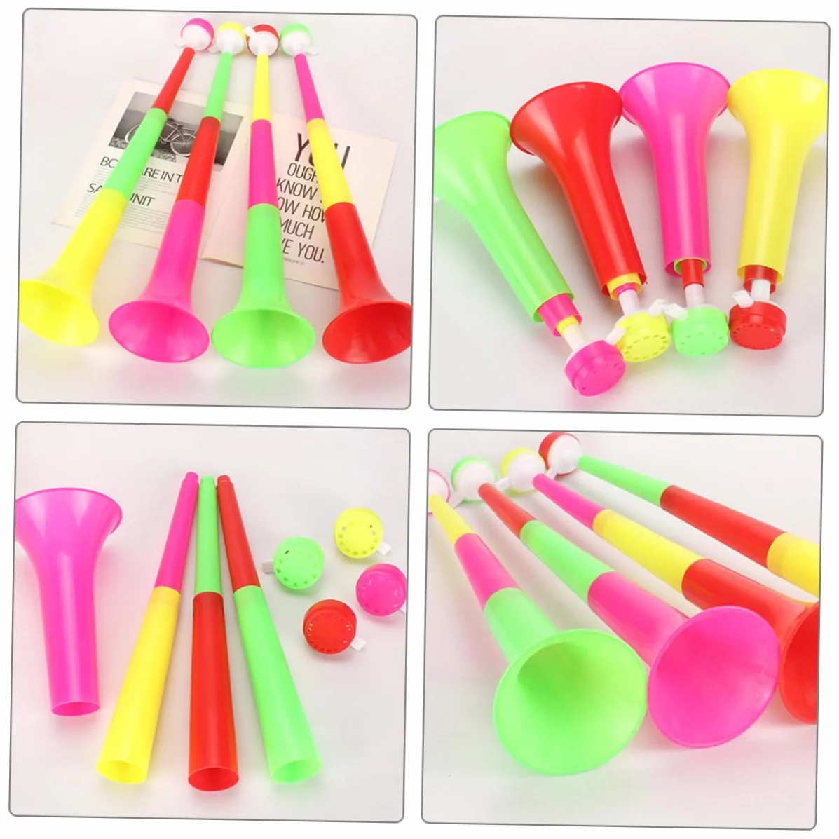 TOYANDONA Trombe da Stadio 4 Unitá, Trombone Telescopico in Plastica, Suono Chiaro, per Calcio e Feste Atletiche