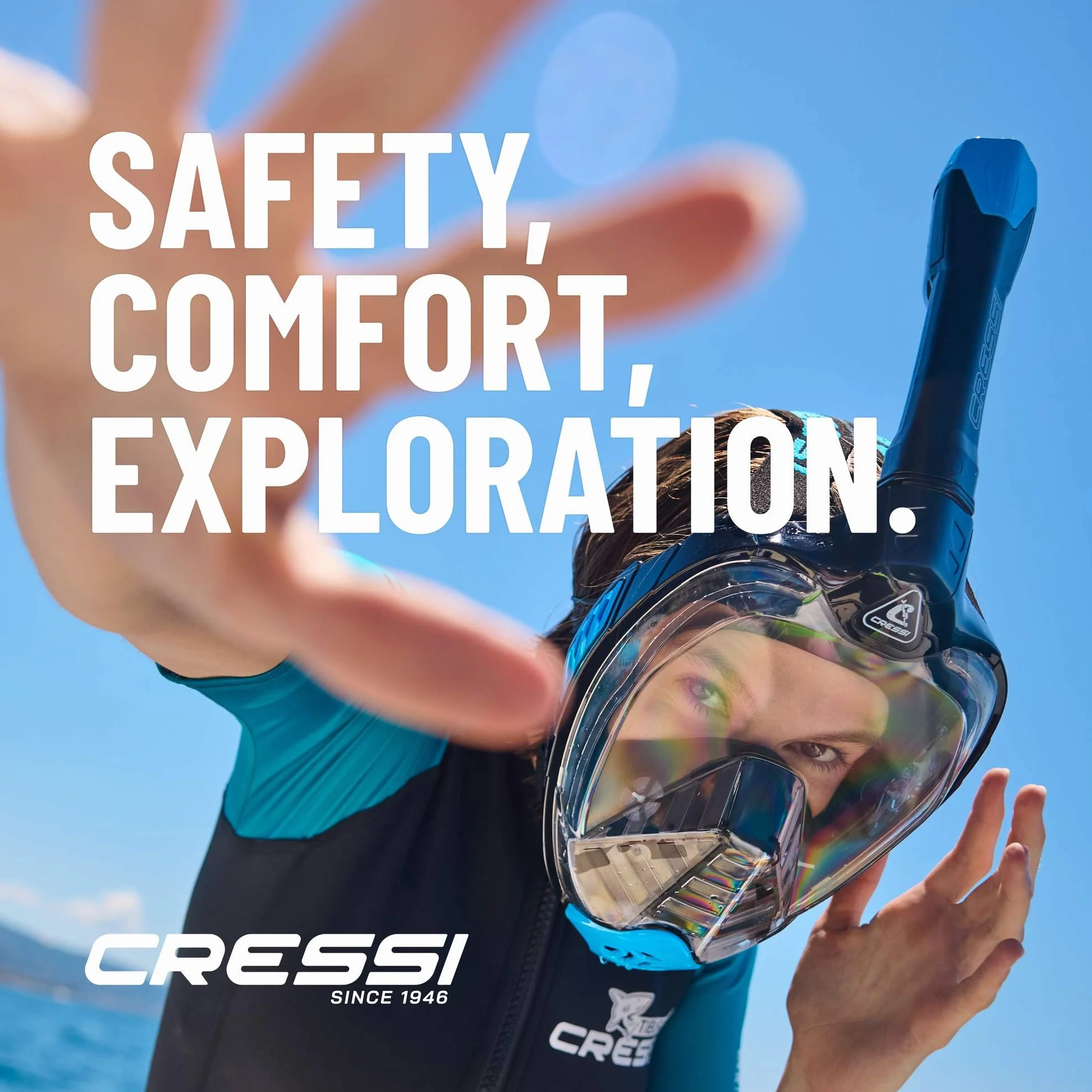 CRESSI Java Full Face Mask - Maschera Snorkeling Integrale Compact Fit, Lente Ultra Chiara Anti Fog, 100% Silicone, Snorkel Dry con Valvole Sicurezza