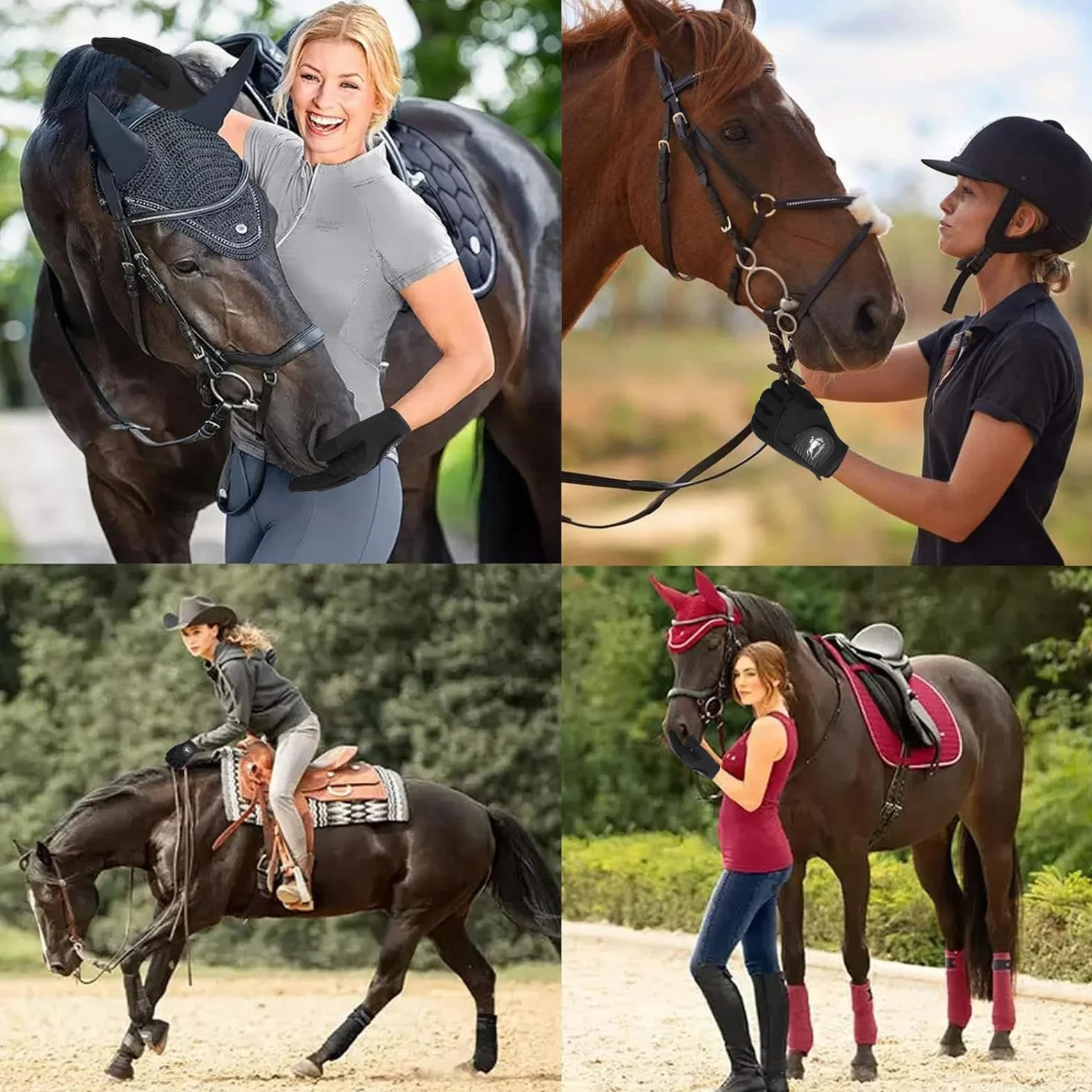 AMRTA Guanti da equitazione da donna traspiranti leggeri nero viola rosa