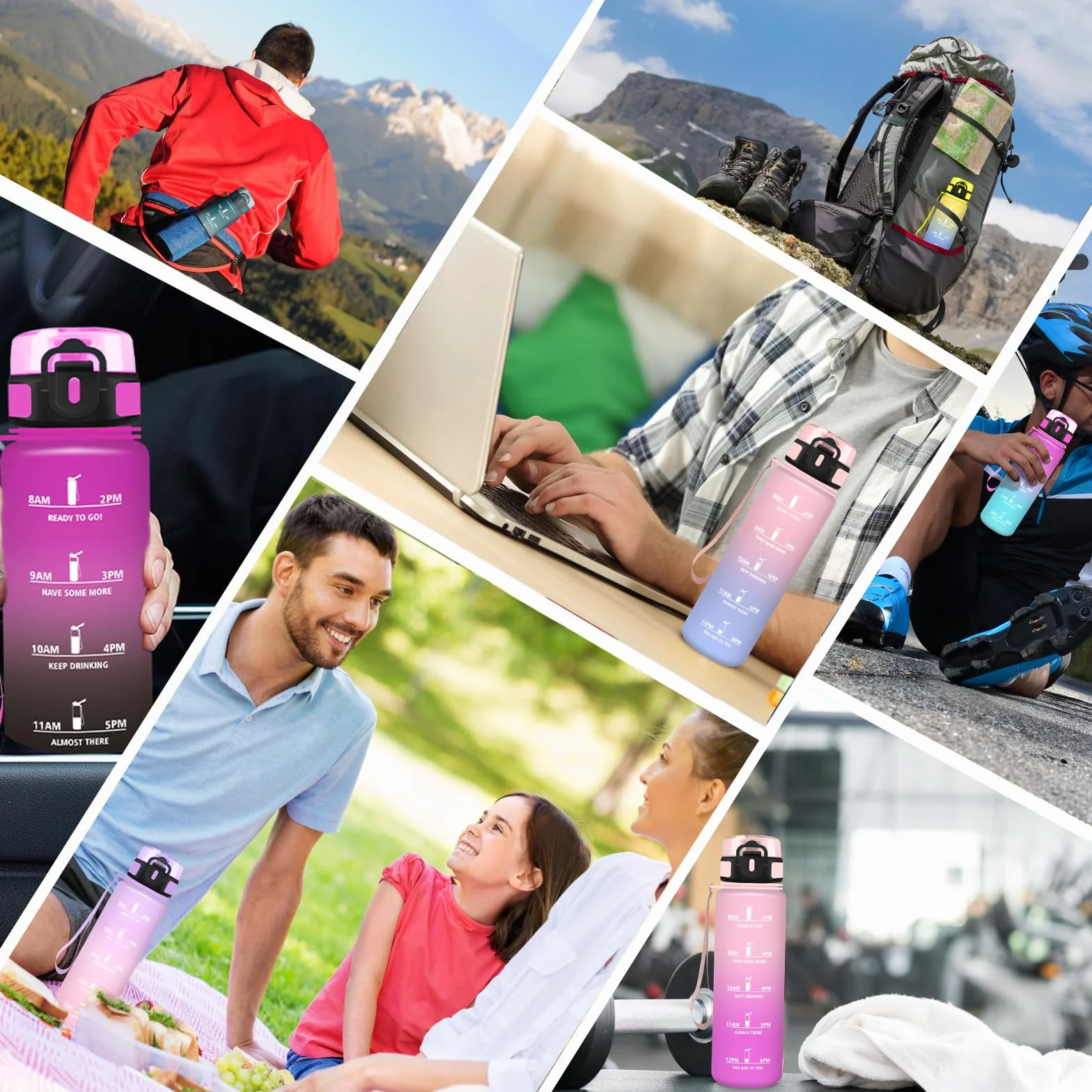 Borraccia 1 Litro Palestra Senza Perdite Motivazionale Graduata per Campeggio Viaggio Fitness