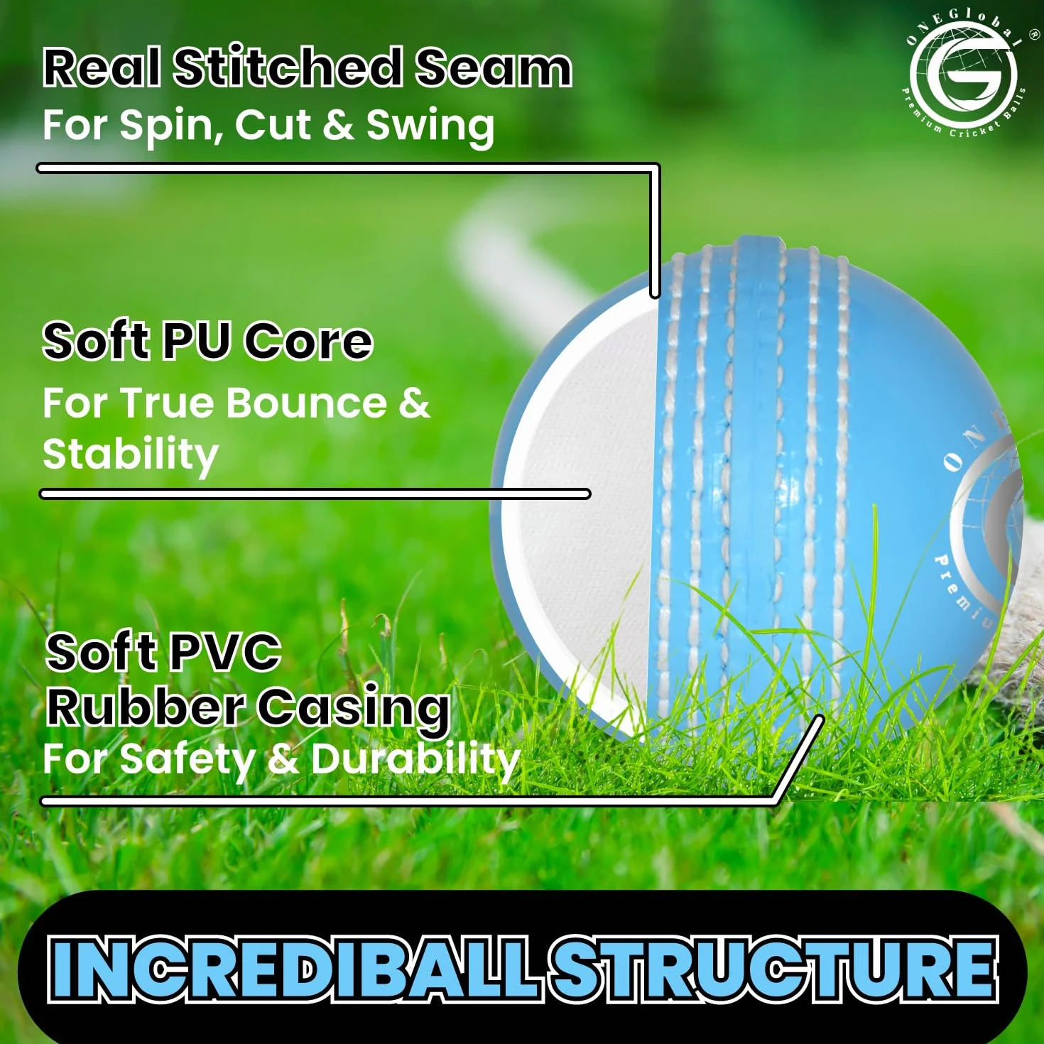 Palla da Cricket in Gomma Morbida per Interni ed Esterni con Cuciture Reali, 5 Colori